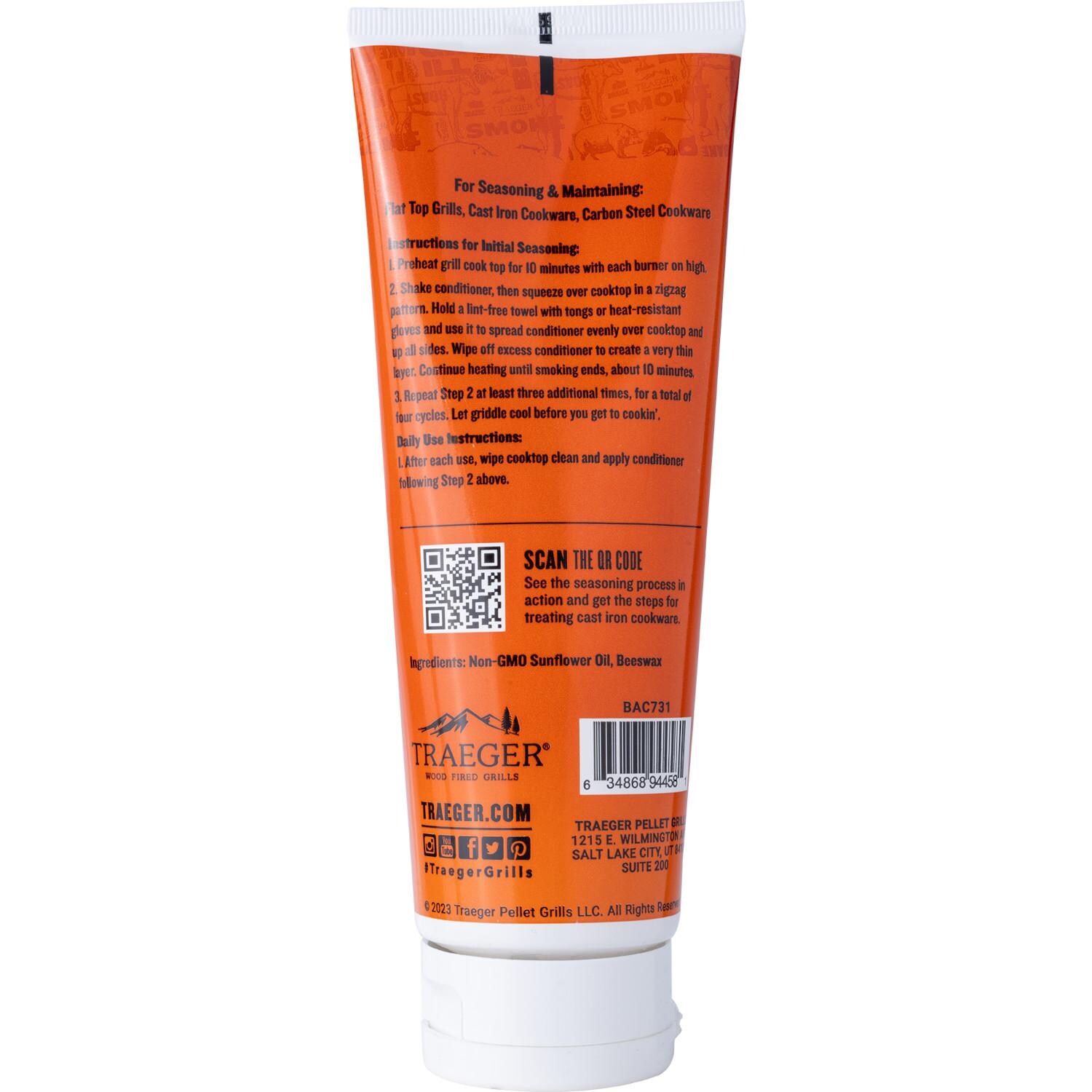 Traeger BAC731 Flat Top Grill Seasoning & Cast Iron Conditioner - Back of Bottle thumbnail