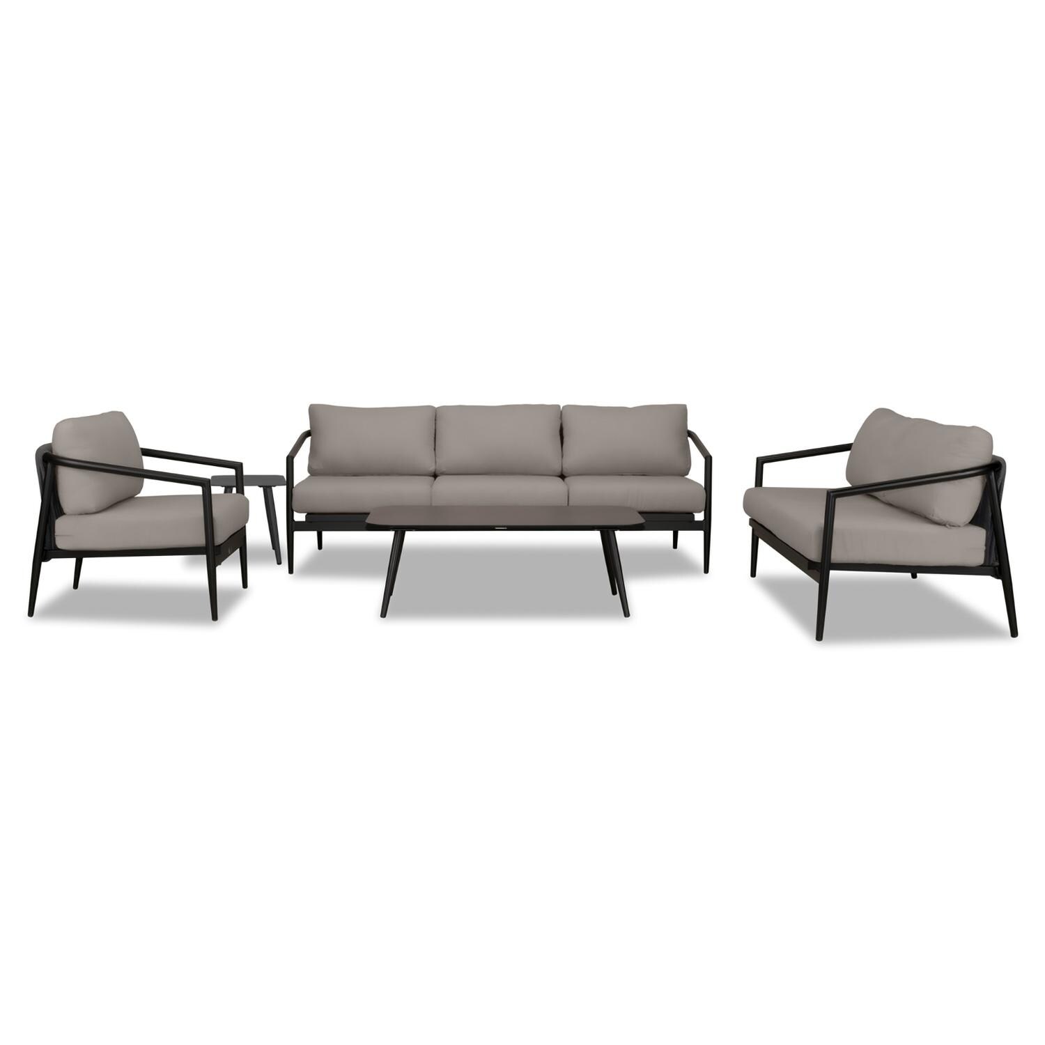 Lakeview Midnight Cove 5 Pc Aluminum Sofa Seating Set in Black/Carbon/Canvas Charcoal - Front - White Background thumbnail