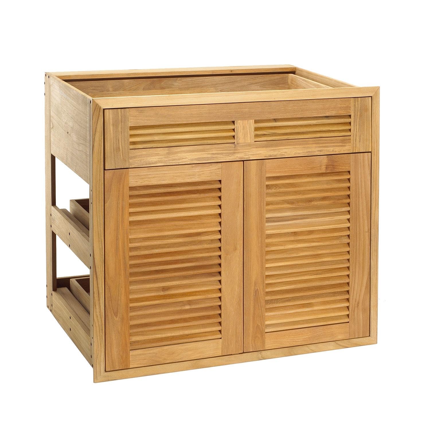 Pacific Teak 30 Inch Louvered 1 Drawer/ 2 Door Combo W/ 2 Rollout Trays thumbnail