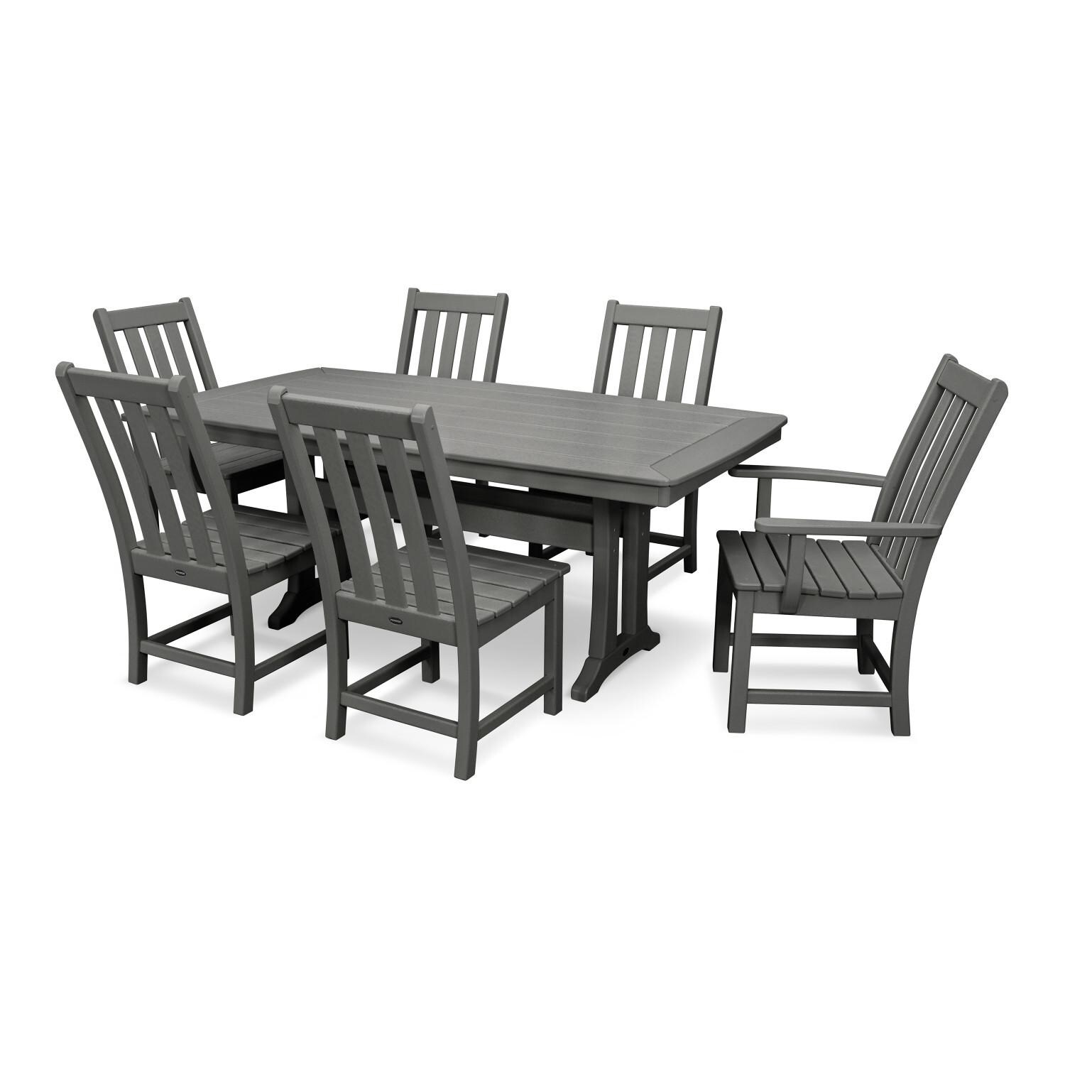 POLYWOOD Vineyard 7-Piece Nautical Trestle Dining Set - Slate Grey