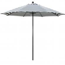 California Umbrella Oceanside Side 9 Ft Octagonal Fiberglass Patio Umbrella W/ Push Lift - Black Frame / Olefin Navy White Cabana Stripe Canopy