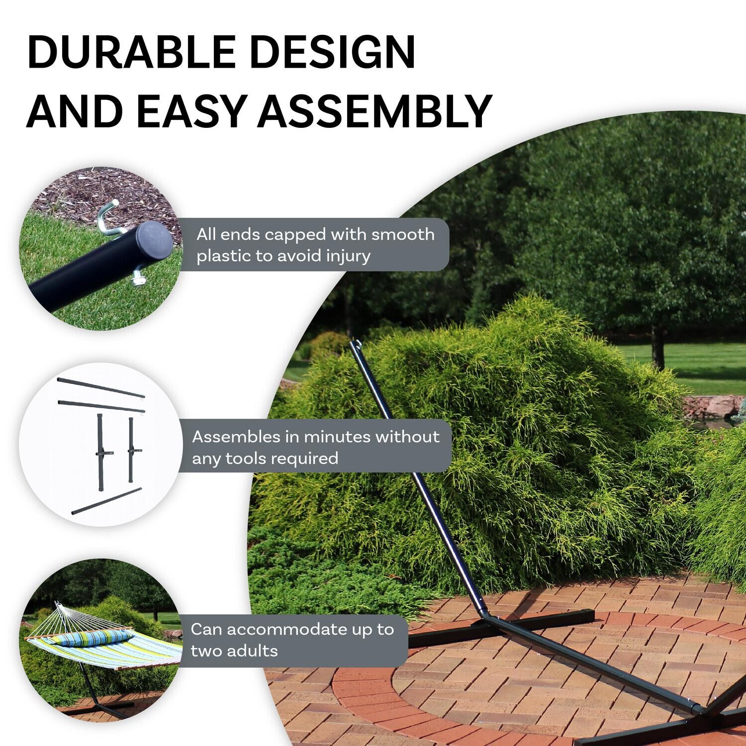 Ultimate Patio Heavy-Duty Steel Beam Hammock Stand - Black - Capped Ends and Assembly - Detail