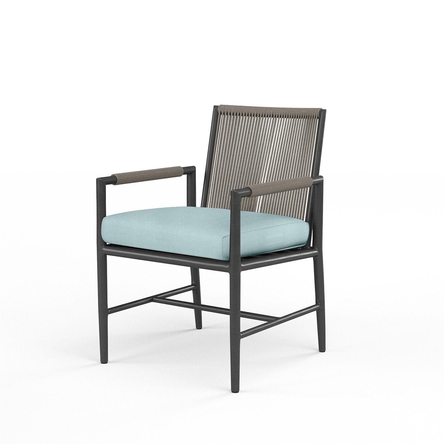 Pietra Rope & Aluminum Patio Dining Chair in Dupione Celeste w/ No Welt by Sunset West - Display - White Background thumbnail