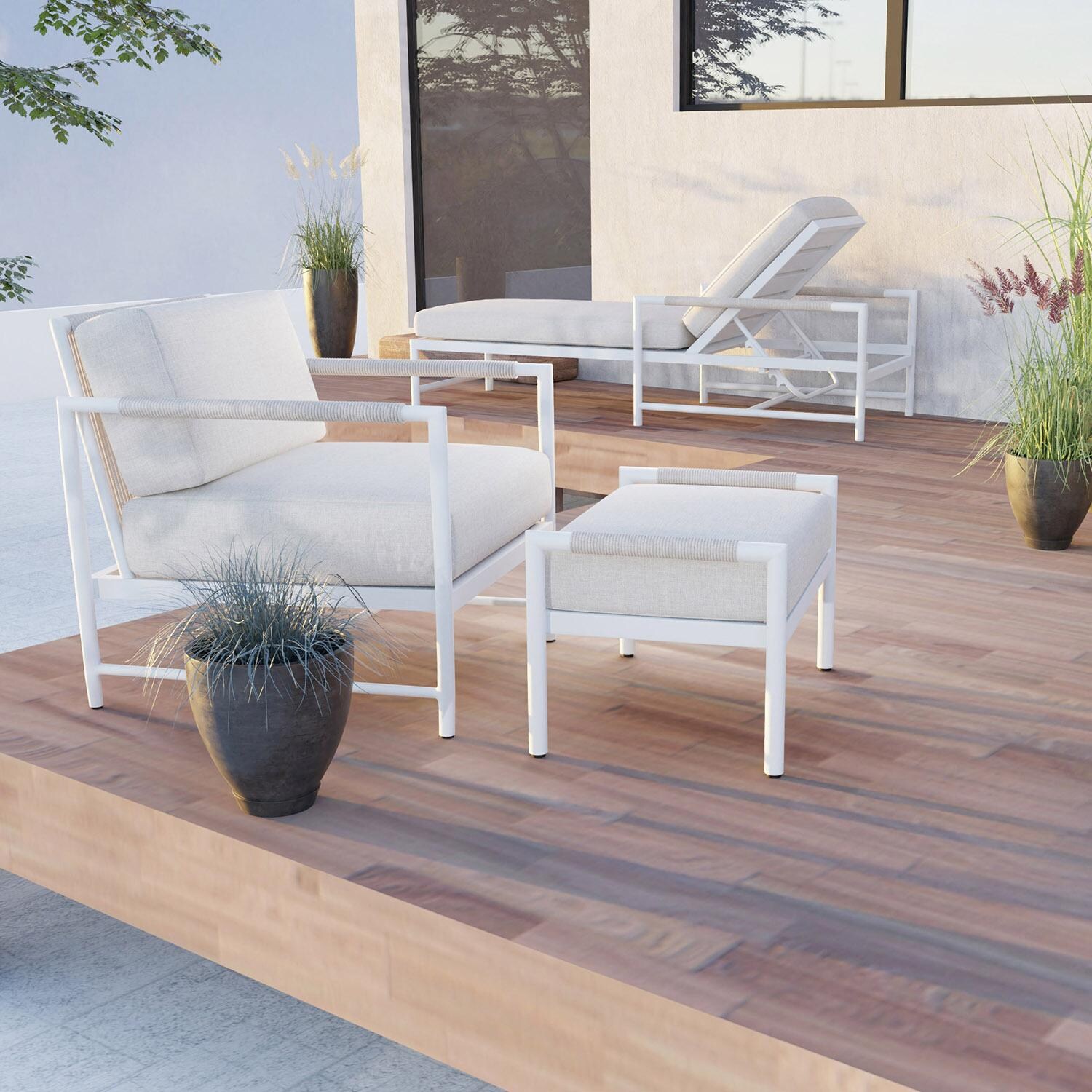 Sabbia Aluminum Chaise in Echo Ash by Sunset West - Shown W/ Companion Pieces (not included) - Lifestyle thumbnail