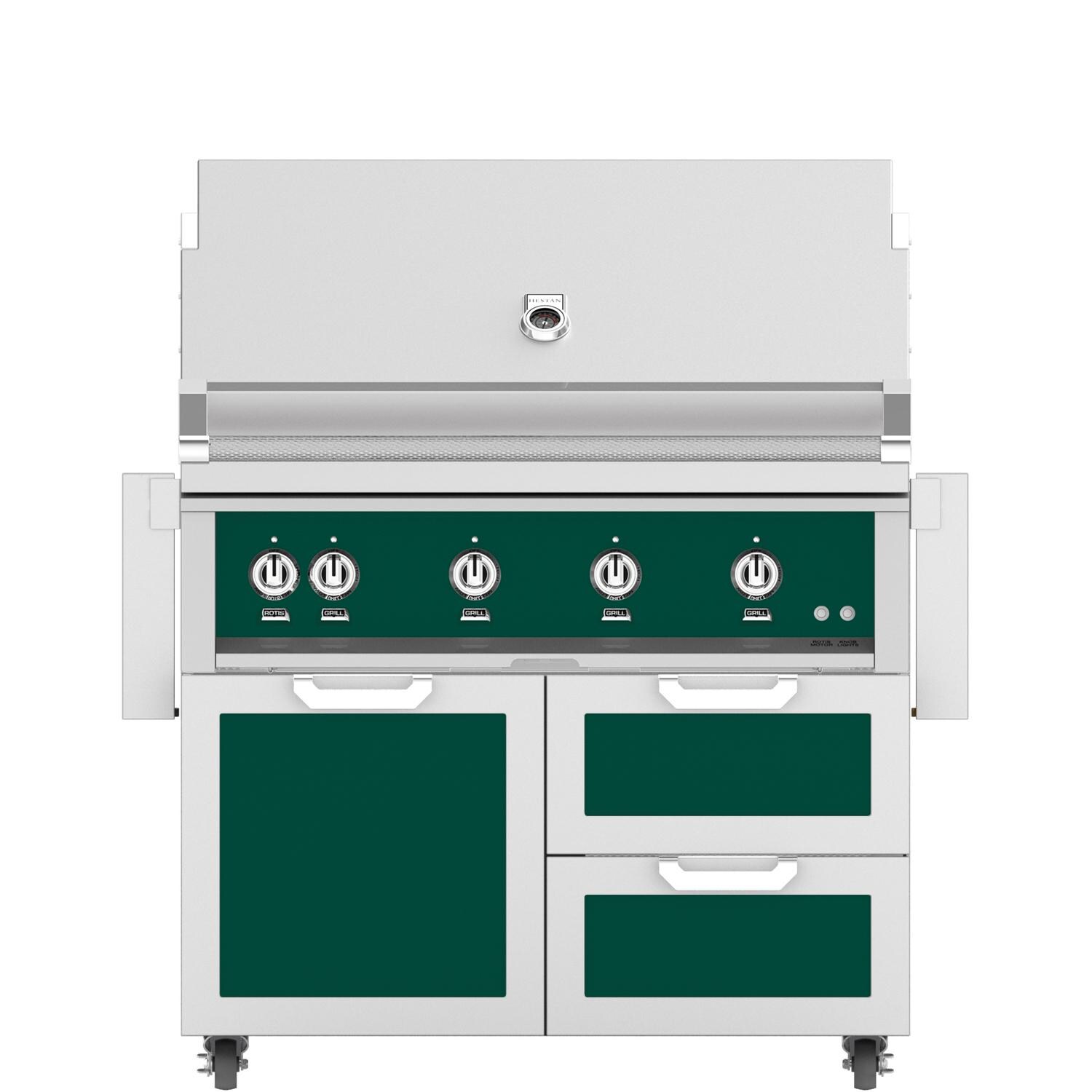 Hestan 42-Inch Freestanding Propane Gas Grill W/ Rotisserie On Double Drawer & Door Tower Cart - Grove - GABR42-LP-GR thumbnail