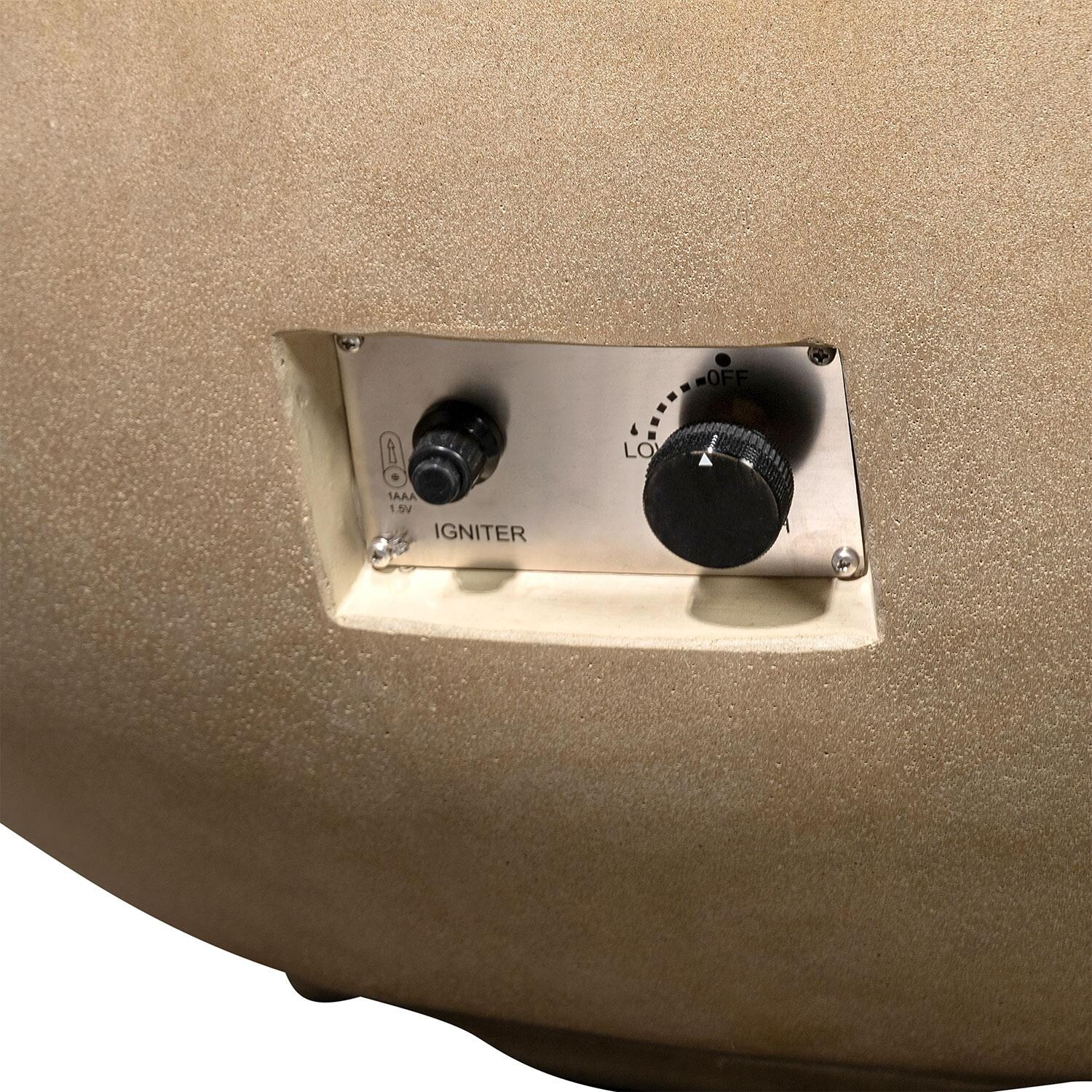 Glenwood 42-in Round Bowl Concrete Natural Gas Fire Pit w/ Push Button Ignition in Sand by Lakeview Outdoor Designs - Burner Switch - Detail thumbnail
