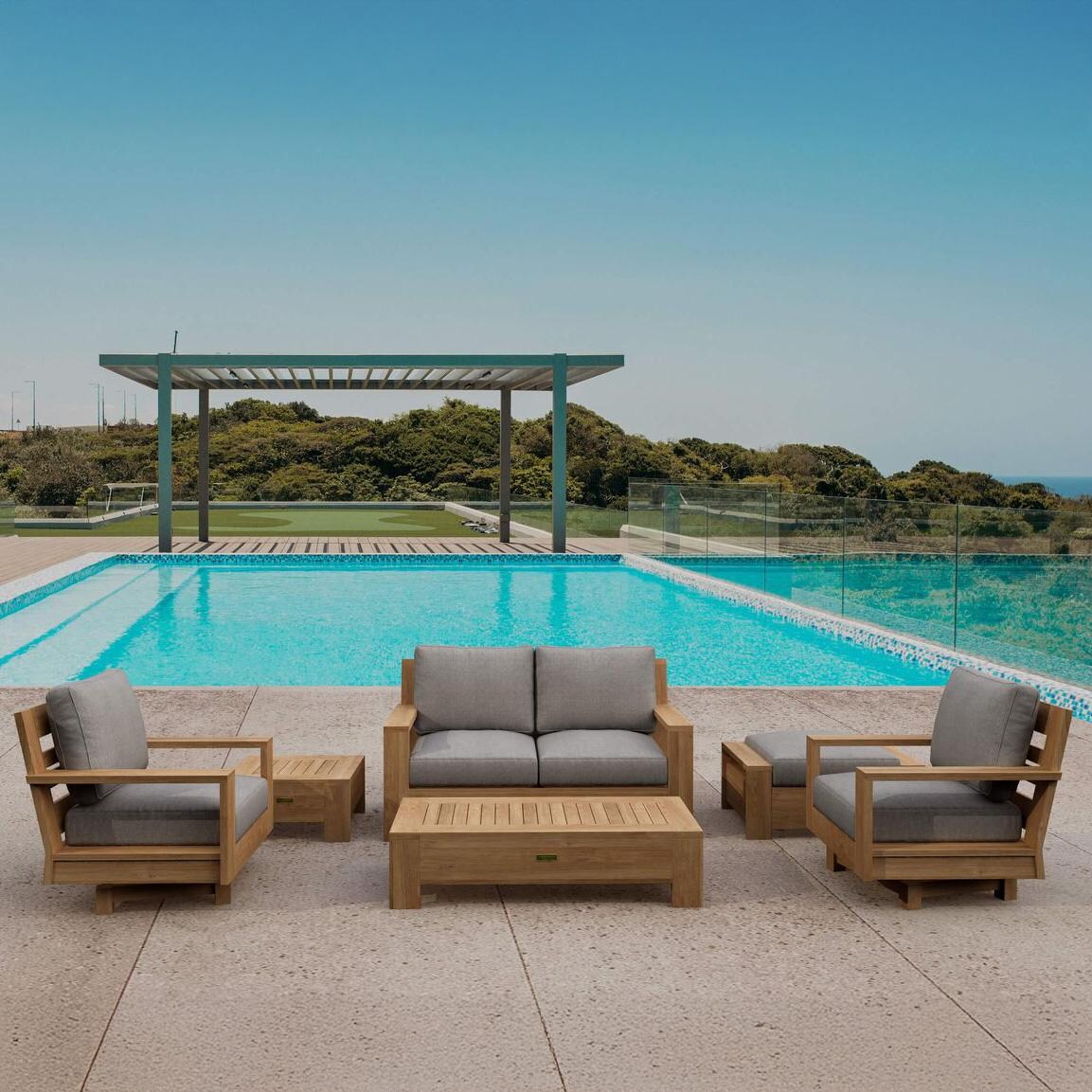 Houma Shores 6 Pc Teak Swivel Seating Set in Cast Slate by Lakeview Outdoor Designs