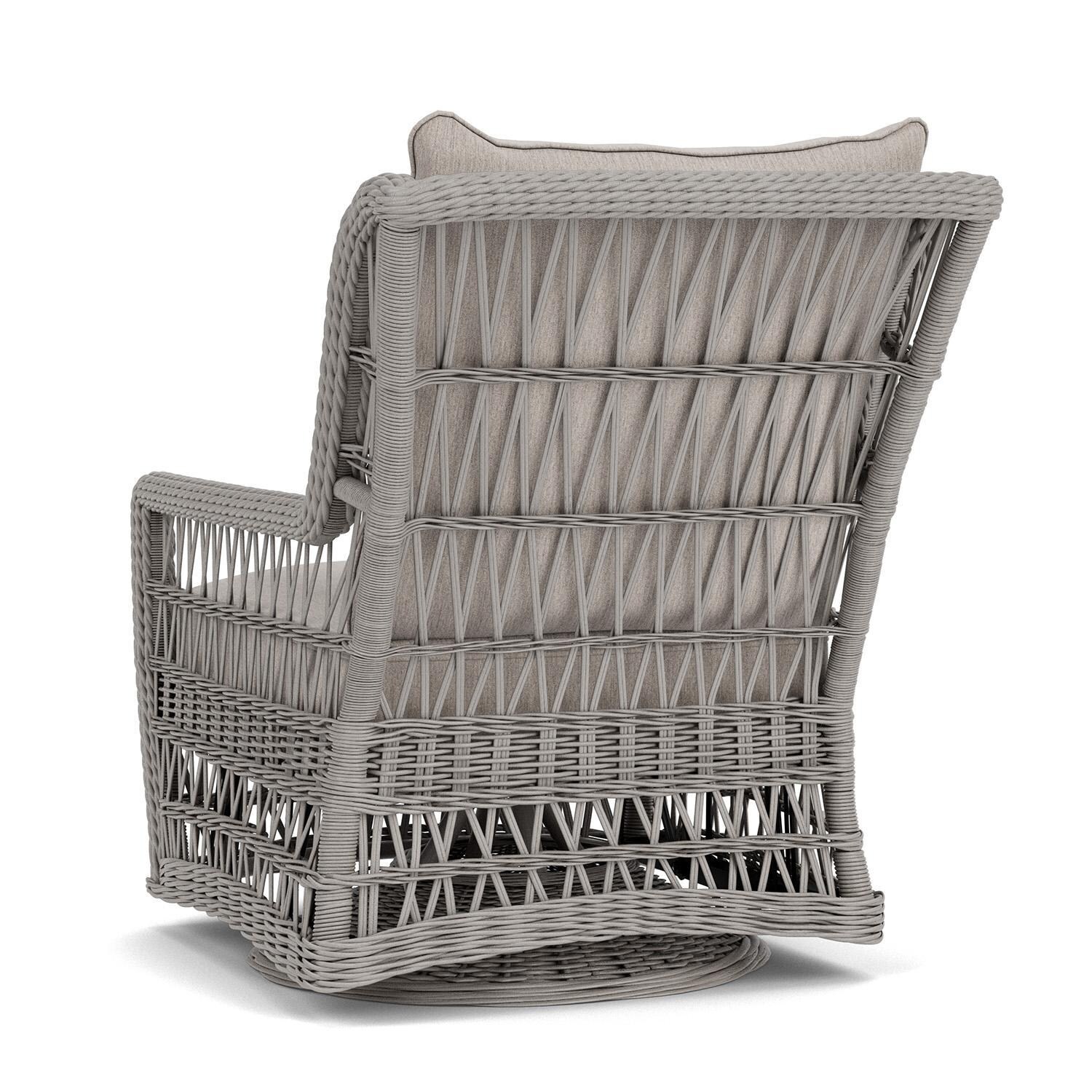 Lloyd Flanders Mackinac High Back Swivel Glider Lounge Chair in Putty Finish with Remy Cloud Fabric - Rear Left thumbnail