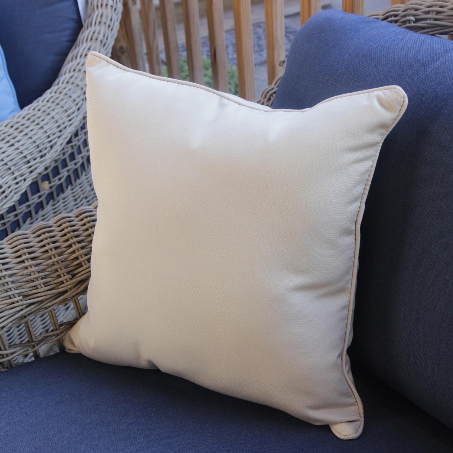 Sunbrella Canvas Antique Beige Throw Pillow W/ Piping By Jordan Manufacturing - 18 X 18