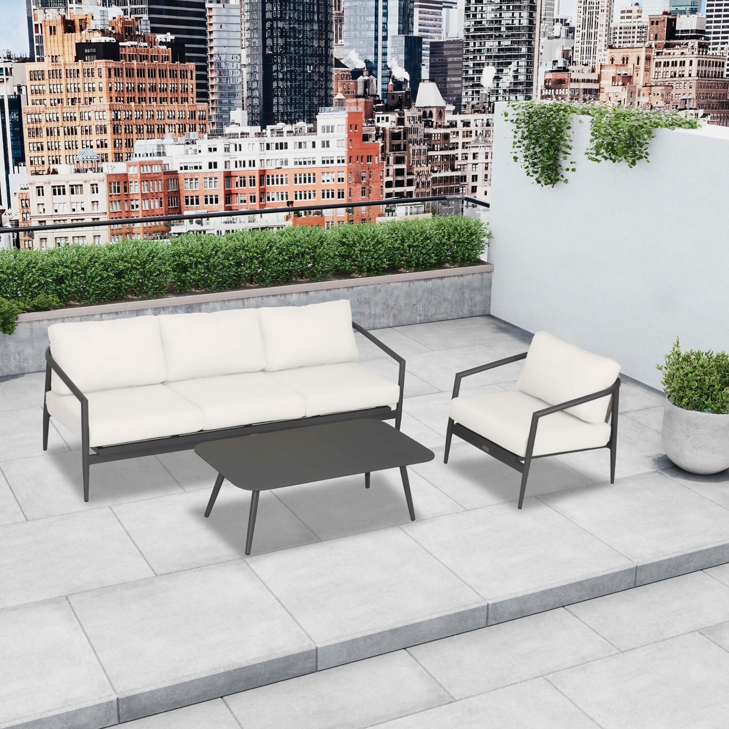 Lakeview Midnight Cove 3 Pc Aluminum Sofa Seating Set in Slate/Pebble Gray/Canvas Natural - Top - Lifestyle thumbnail