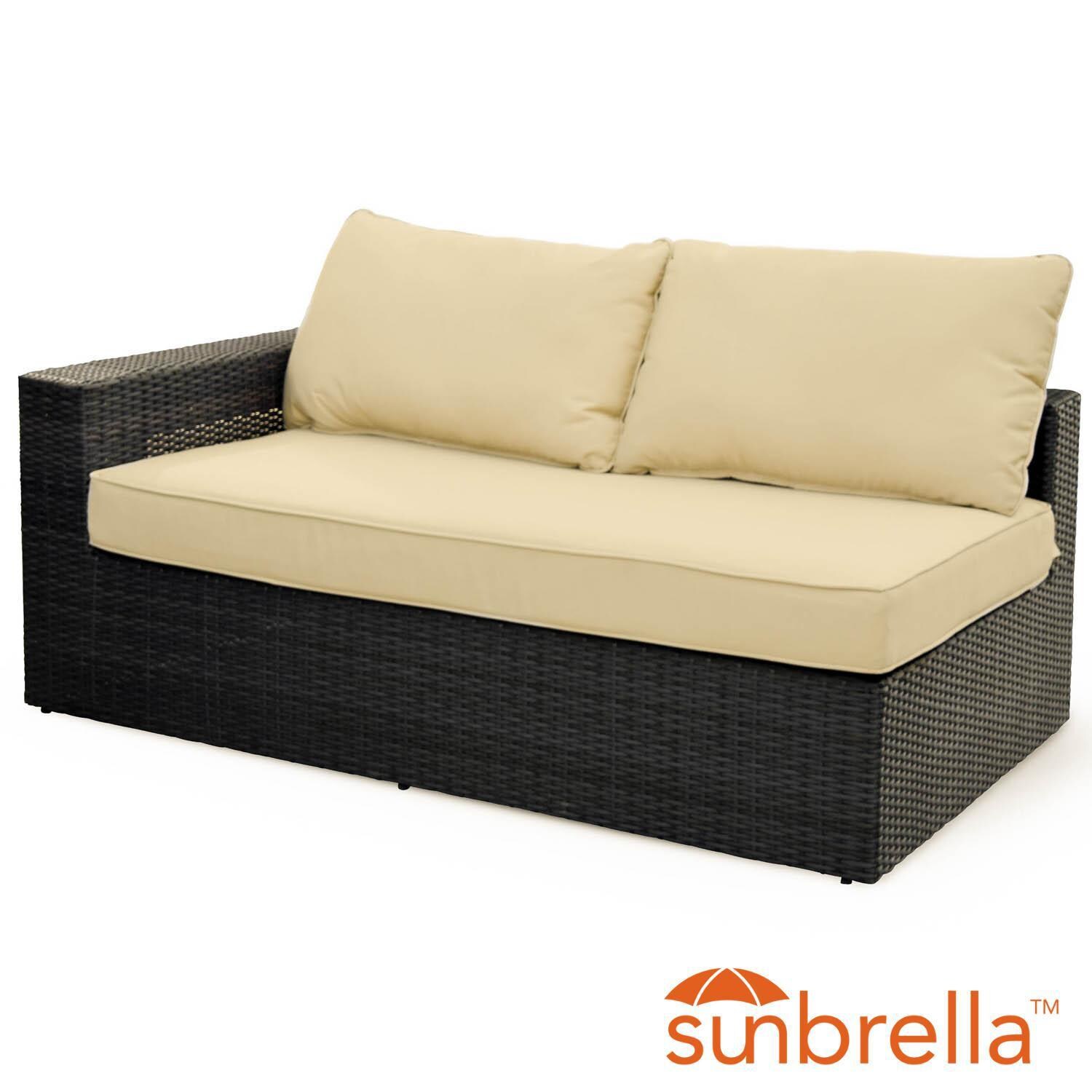 Gentilly Wicker Patio Left Arm Loveseat W/ Sunbrella Antique Beige Cushions By Lakeview Outdoor Designs