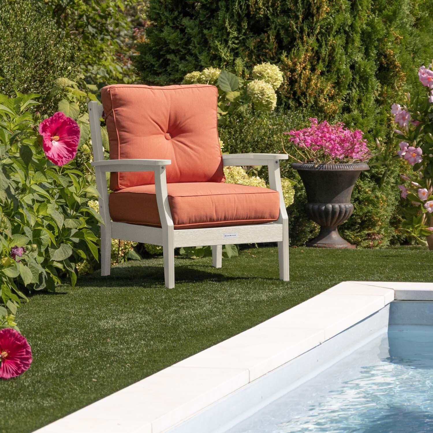 Blushing Bay Recycled Plastic Club Chair in Canvas Persimmon/Whitewash by Lakeview Outdoor Designs - In Garden - Lifestyle thumbnail