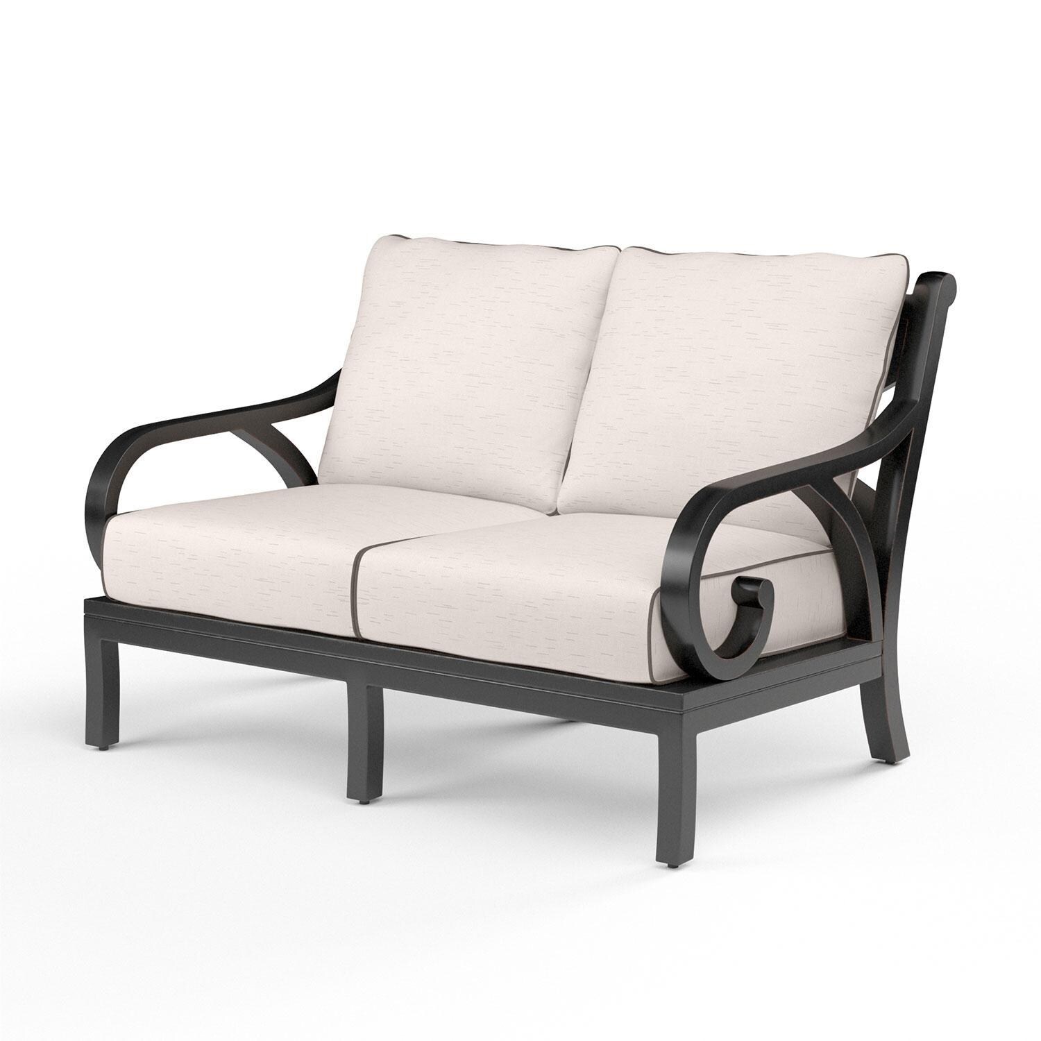 Monterey Aluminum Patio Loveseat in Canvas Natural w/ Self Welt By Sunset West - Display - White Background thumbnail
