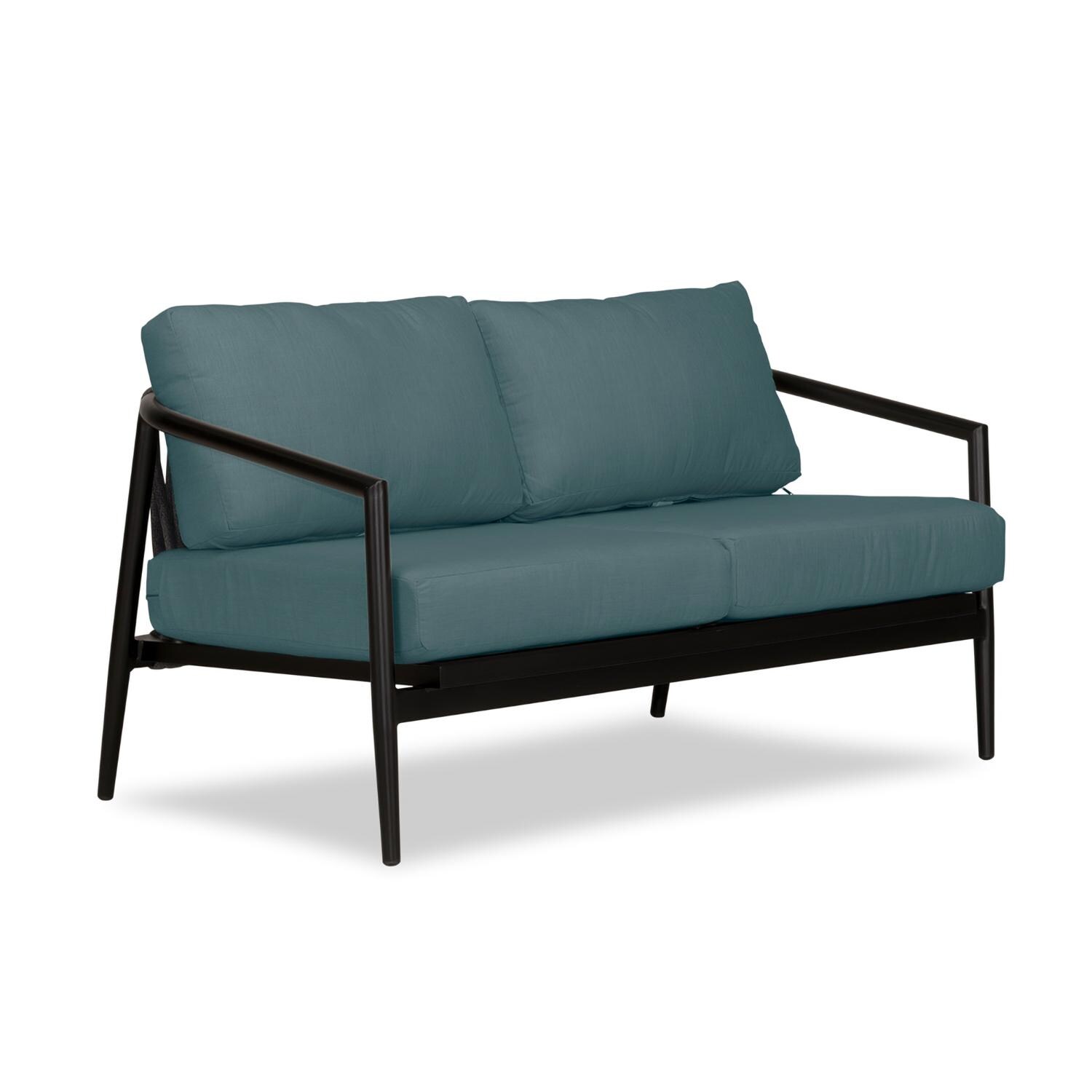 Lakeview Midnight Cove 2 Person Aluminum Loveseat in Black/Carbon/Cast Lagoon - Angled - White Background thumbnail