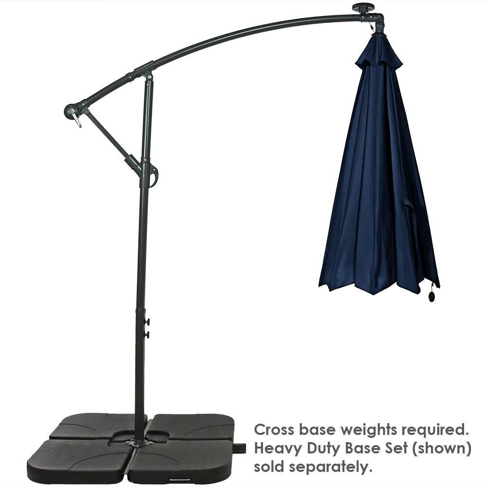 Ultimate Patio 10 Ft. Solar Lighted Octagonal Patio Cantilever Umbrella W/ Crank - Navy Blue - Weights Needed to Secure Cross Base (Weights Not Included) thumbnail