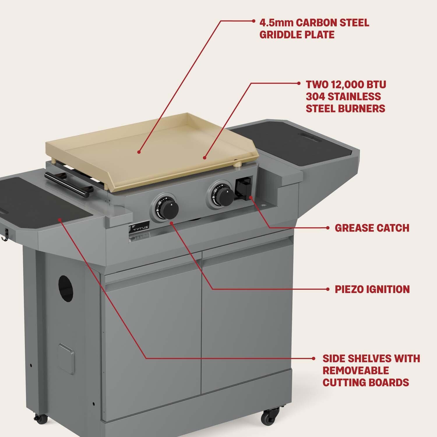 TYTUS TDT-CRT-GGRD Emberwood Propane Gas Griddle and Prep Cart - Features - Detail thumbnail
