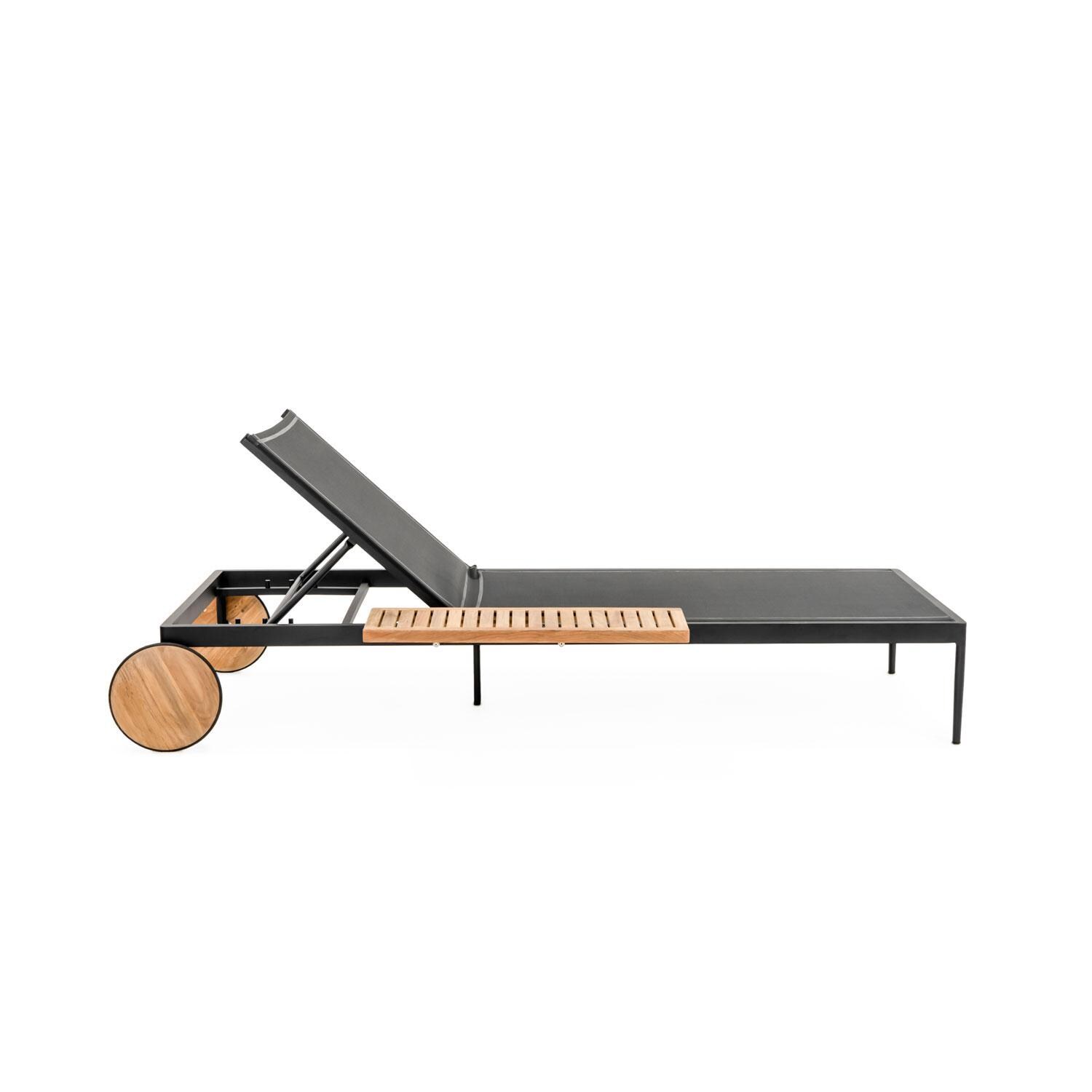 Teak + Table St Barts Aluminum Chaise Lounge in Black - Side Up High - White Background thumbnail