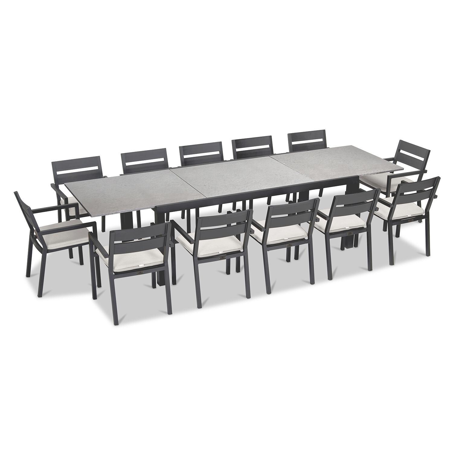 Calm Bay 13 Pc Extendable Aluminum Dining Set in Slate/Concrete/Canvas Natural by Lakeview Outdoor Designs
