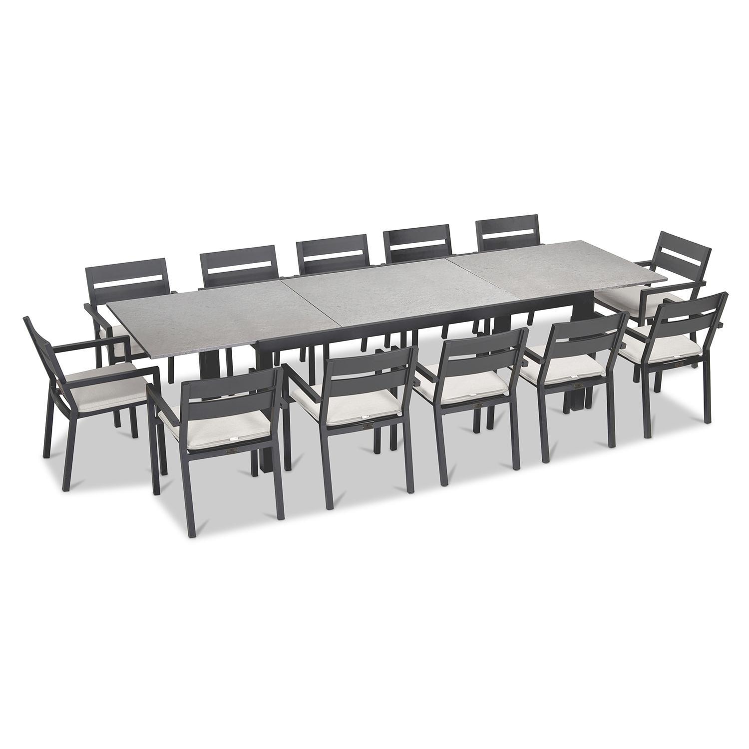 Calm Bay 13 Pc Extendable Aluminum Dining Set in Slate/Concrete/Canvas Natural by Lakeview Outdoor Designs