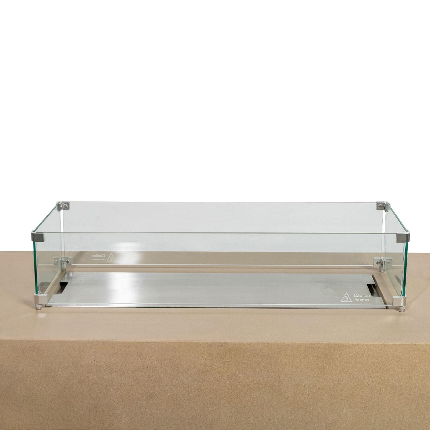 Glenwood 55-in Rectangular Concrete Natural Gas Fire Pit in Sand by Lakeview Outdoor Designs - Glass Wind Guard - Empty - White Background thumbnail