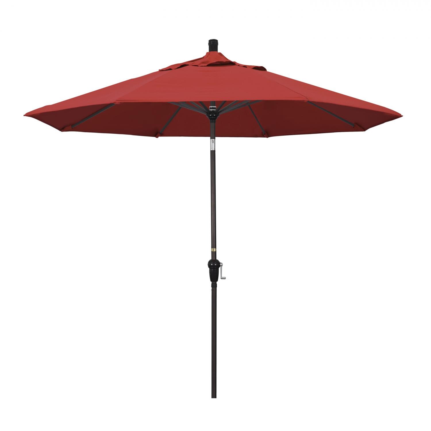 California Umbrella 9 Ft Octagonal Aluminum Auto Tilt Patio Umbrella W/ Crank Lift & Aluminum Ribs - Bronze Frame / Olefin Red Canopy thumbnail