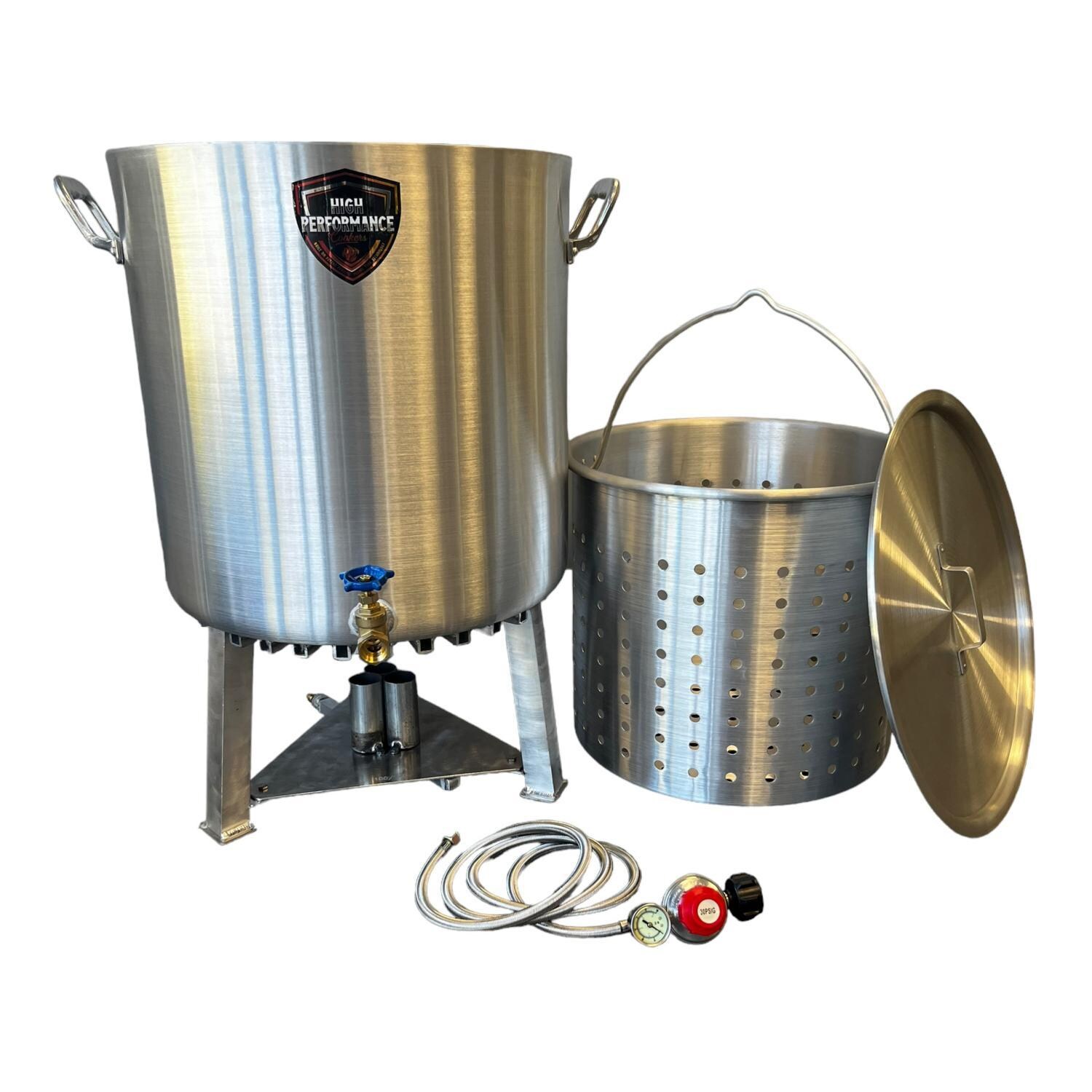 High Performance Cookers PW100-BTJ-VLV075 100 Quart Powered Seafood/Crawfish Cooker - Powered Full Set - White Background thumbnail