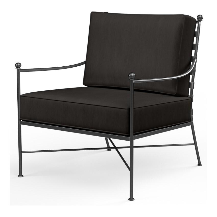 Provence Wrought Iron Club Chair w/ Self Welt in Pewter/Spectrum Carbon by Sunset West - White Background thumbnail