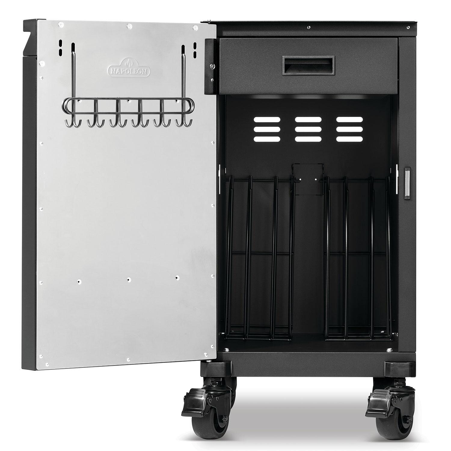 Napoleon 68004 Phantom Prestige 2 Pc Grill Storage Cabinet Carts - Left Cart - Open - White Background thumbnail