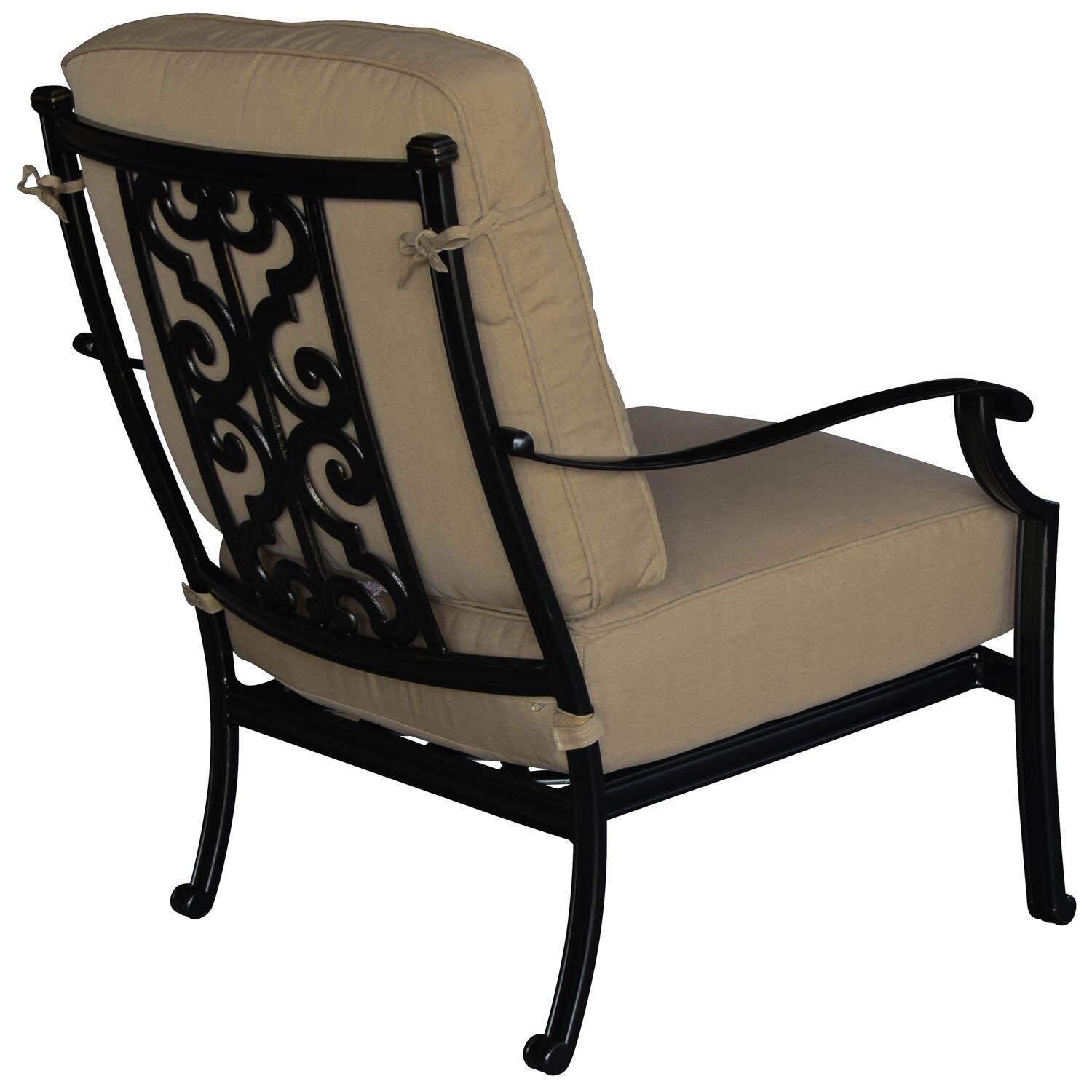 Bocage Cast Aluminum Patio Club Chair W/ Sunbrella Heather Beige Cushions - Angled View thumbnail
