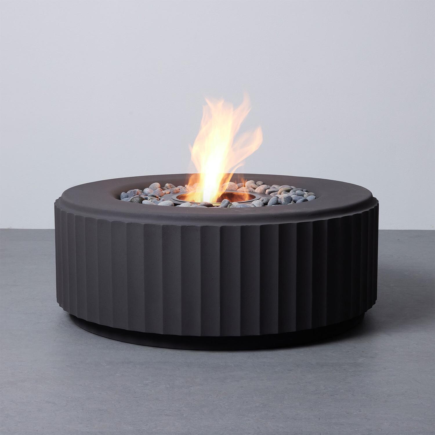 TerraFlame 40 Inch Round Concrete Ethanol Fire Pit in Black by TerraFlame