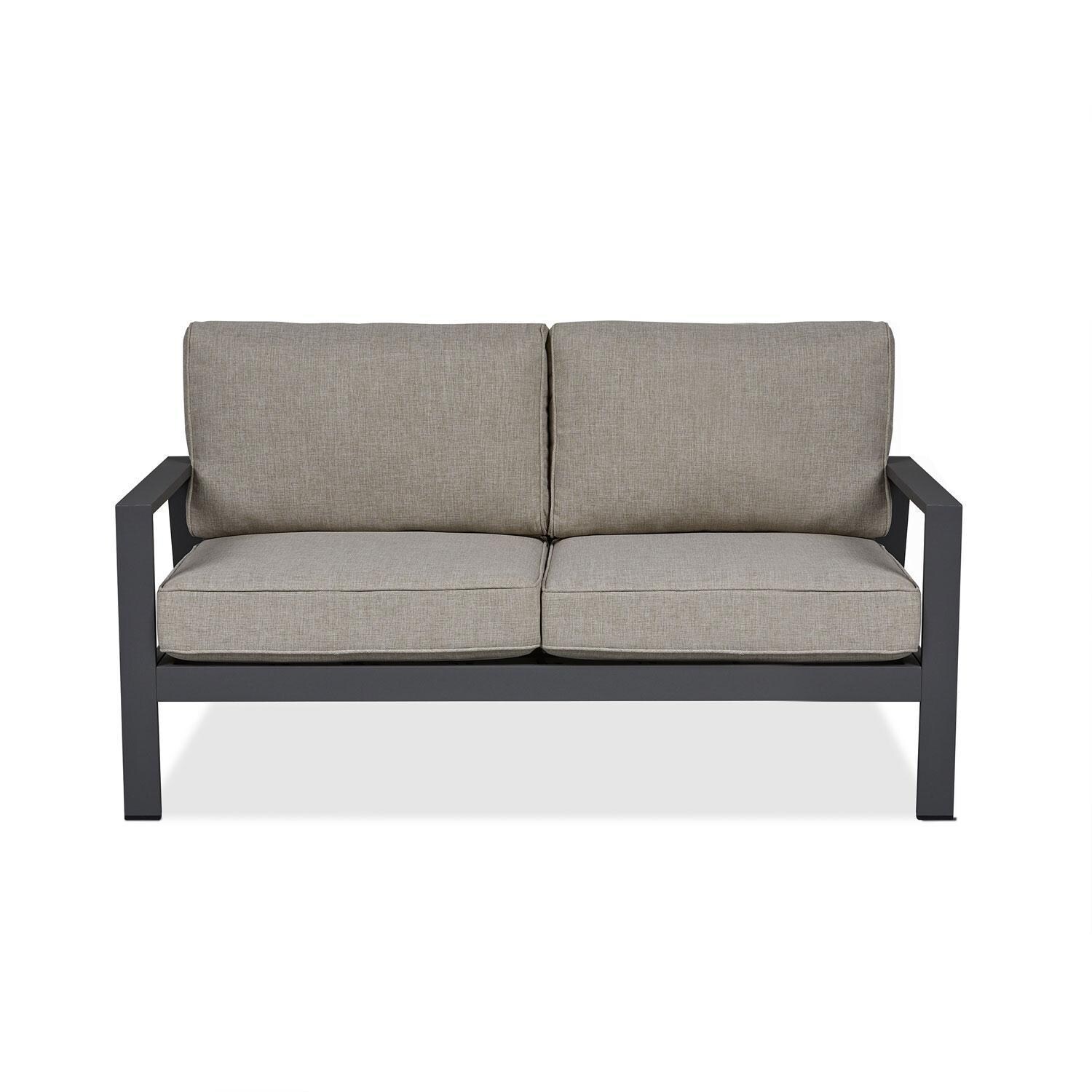 Lakeview Outdoor Designs SC2022WSTA Red Flame Elysian Aluminum Outdoor Two Seat Sofa With Cushions in Weathered Slate - Front thumbnail