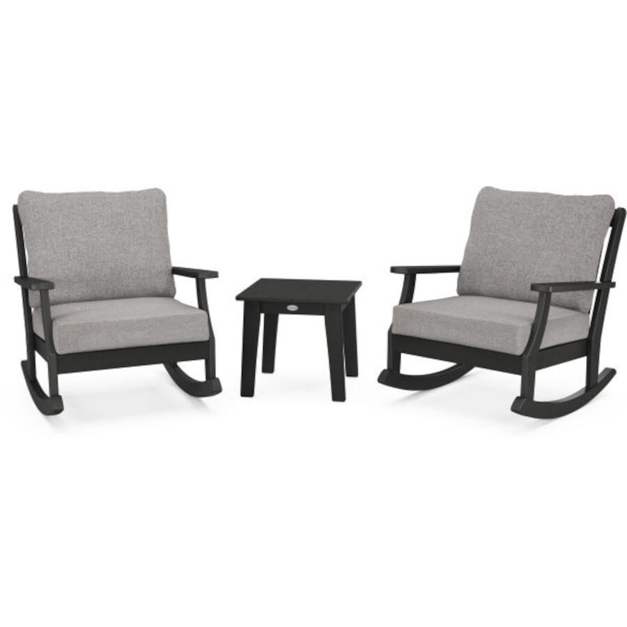 POLYWOOD Braxton 3-Piece Deep Seating Rocker Set in Black / Grey Mist on White Background thumbnail