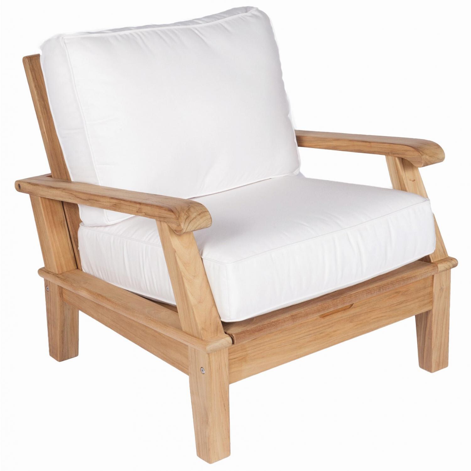 Royal Teak Collection Miami 5 Pc Teak Seating Set w/ Ottoman in Canvas Natural - Chair - White Background thumbnail