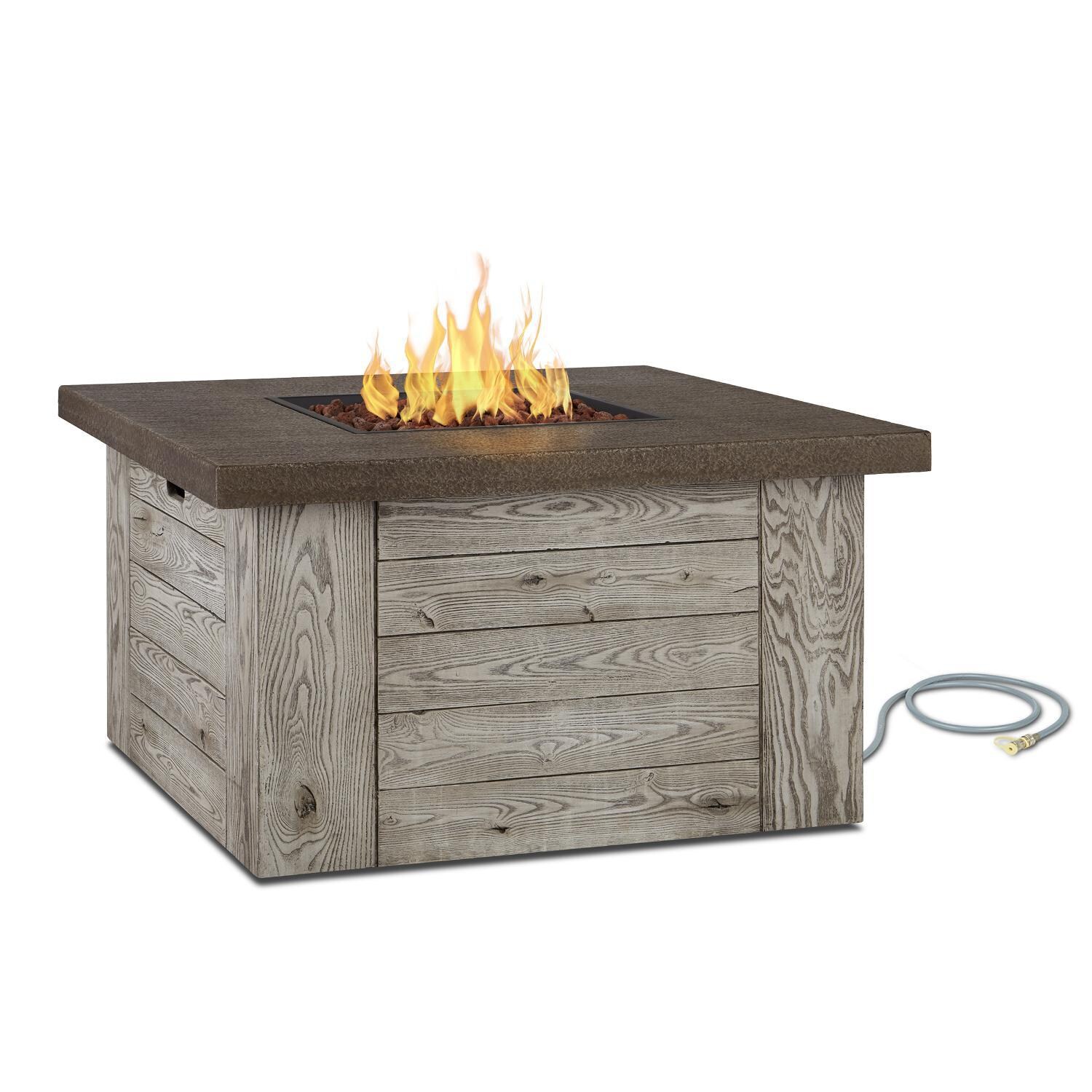 Lakeview Outdoor Designs SC-C1600LP-WGR Rusticview 42-Inch Square Propane Fire Pit Table - Weathered Gray - Gas Hose Shown thumbnail