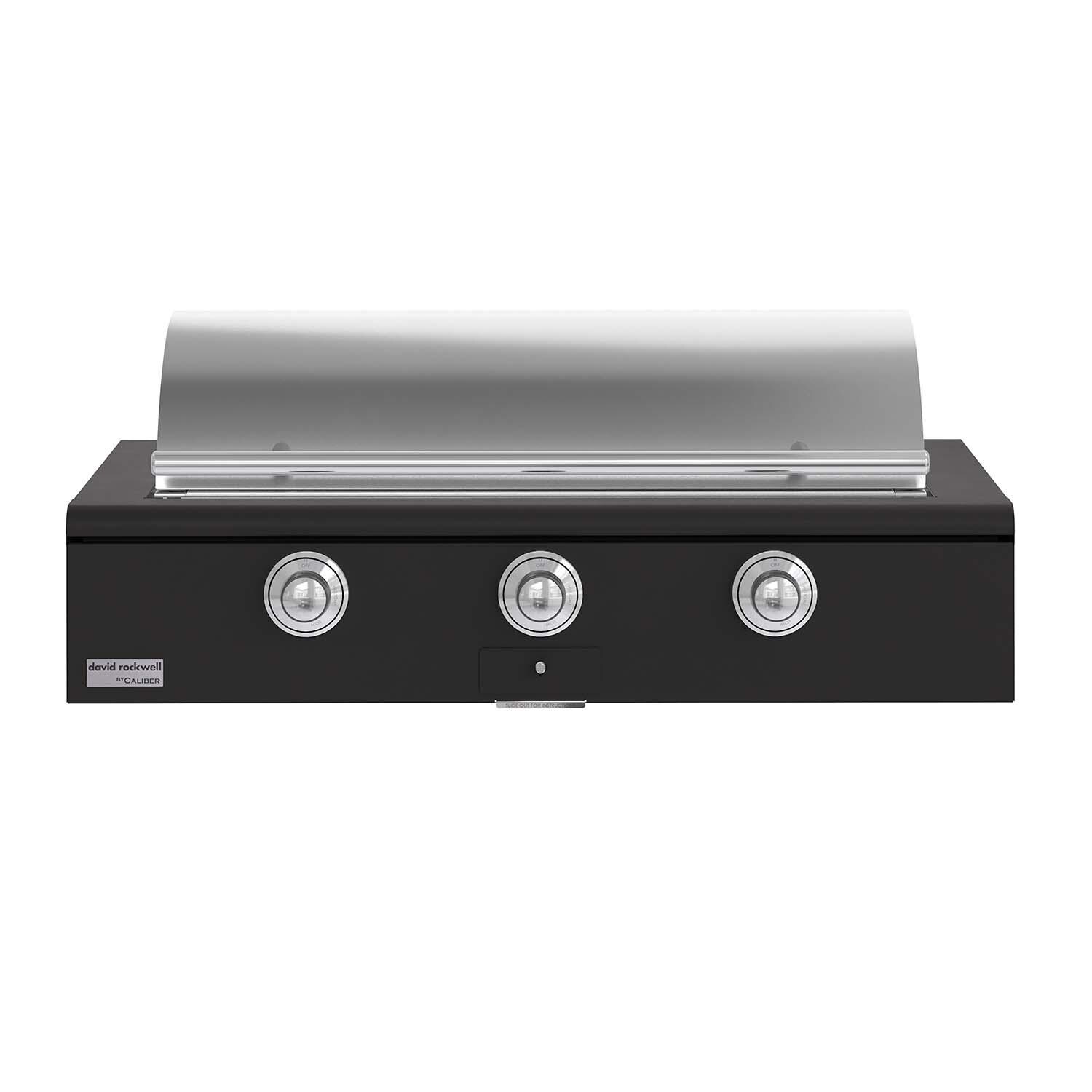 Caliber CRG-48BN00-A-085-H02 48-in Natural Gas Built-In Rockwell Grill - Ultra Matte Black w/ Chrome Hardware - Closed Lid - White Background thumbnail