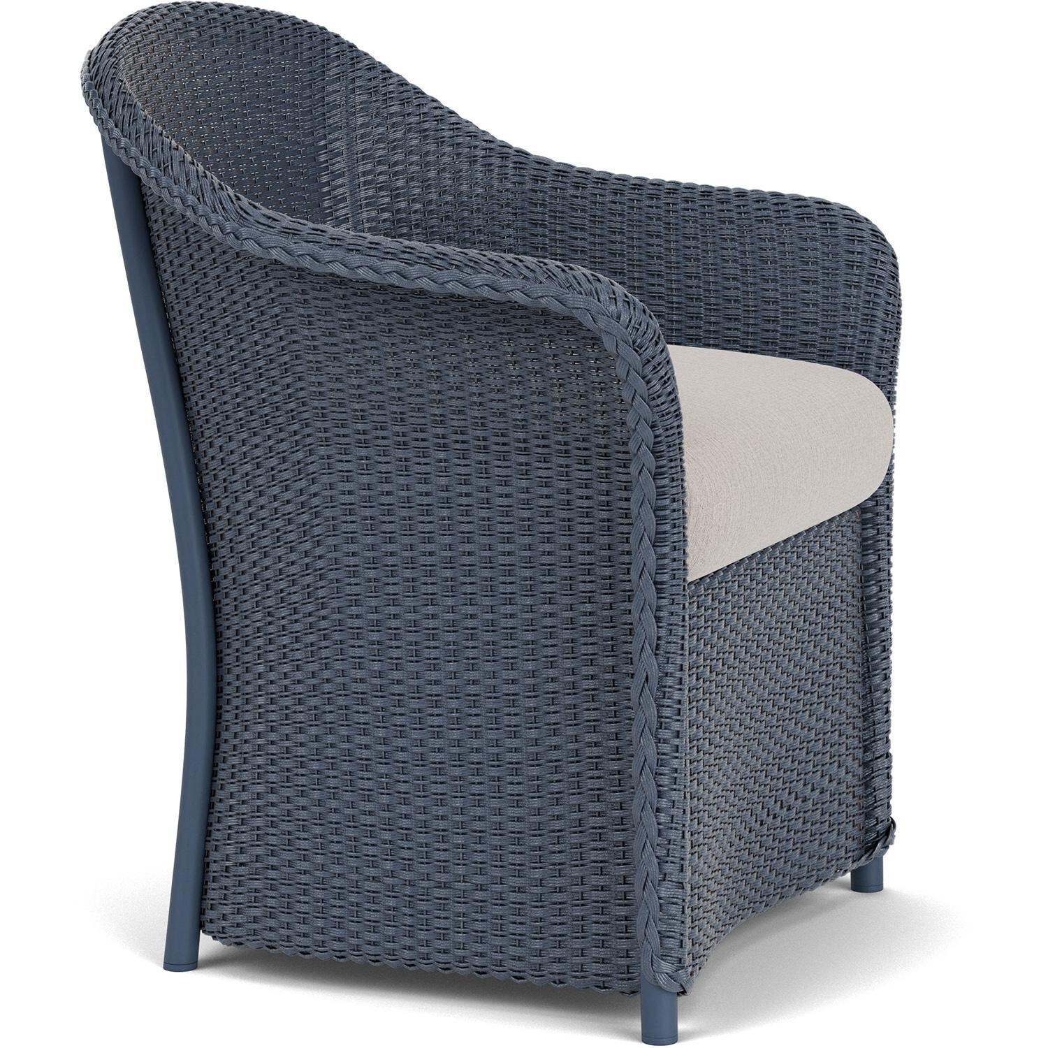Lloyd Flanders Weekend Retreat Dining Armchair in Denim Blue Finish W/ Remy Cloud Fabric - Angled thumbnail