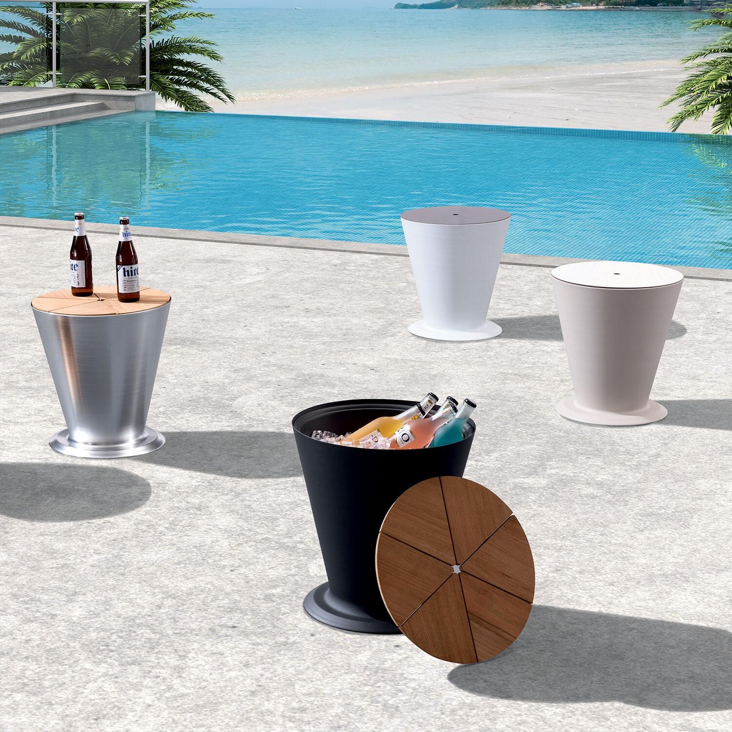 HIGOLD 305892/064 ICOO Outdoor Ice Bucket End Table - Latte - Lifestyle thumbnail