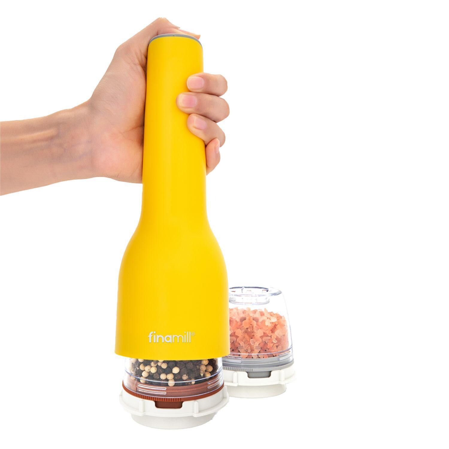 FinaMill GP813437-111CNY Classic Rechargeable Spice Grinder in Canary w/ 1 Everyday Pod & 1 Peppercorn Pod - Easy Hand Grip - White Background thumbnail