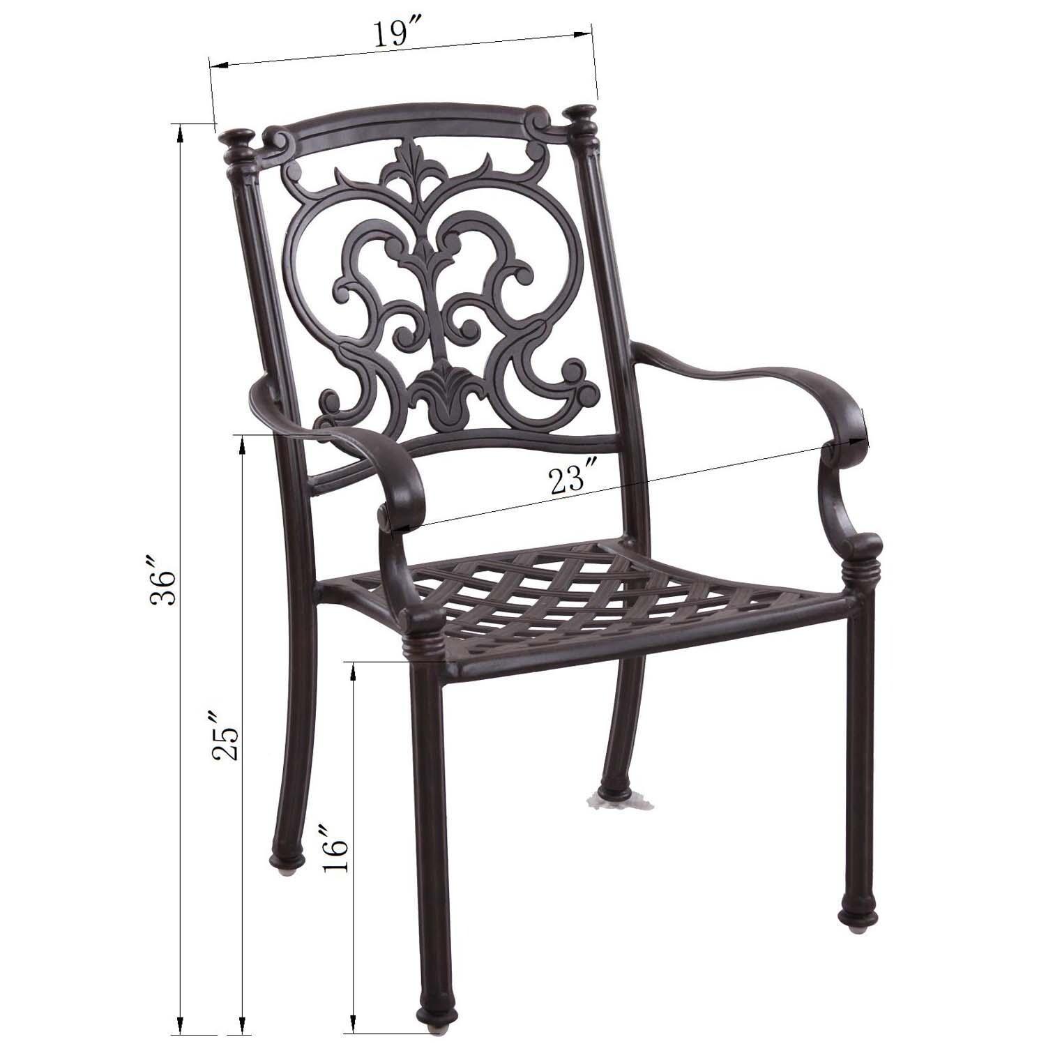 Santa Barbara 7 Pc Cast Aluminum Swivel / Rocker Dining Set in Antique Bronze/Sesame by Darlee - Dining Chair - Dimensional thumbnail