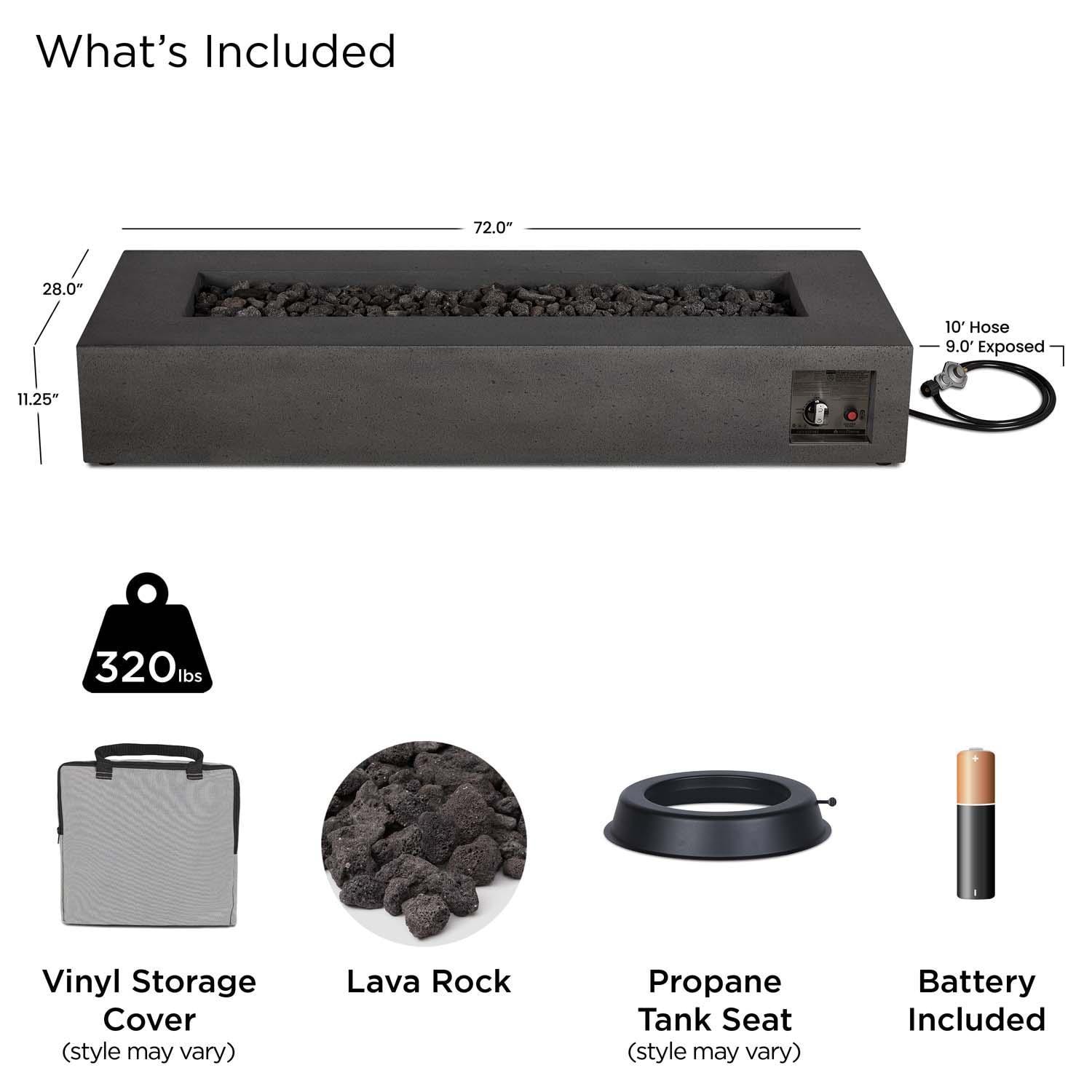 Hillview Bay 72 Inch Rectangular Glass Fiber Reinforced Concrete Propane Fire Pit Table in Carbon by BBQGuys Signature - Included thumbnail