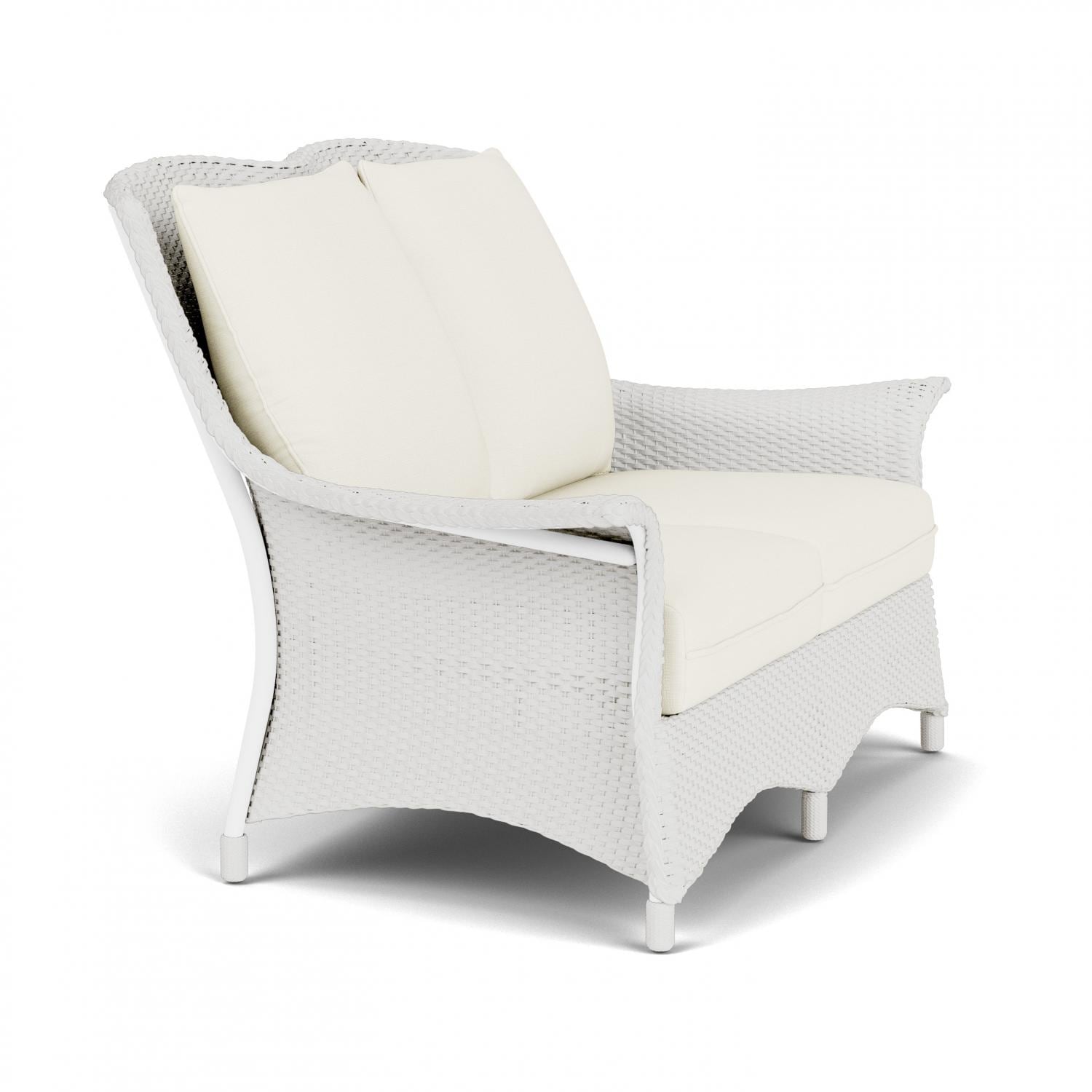 Lloyd Flanders Mandalay Loveseat in Matte White Finish with Sailcloth Salt fabric - Angled thumbnail