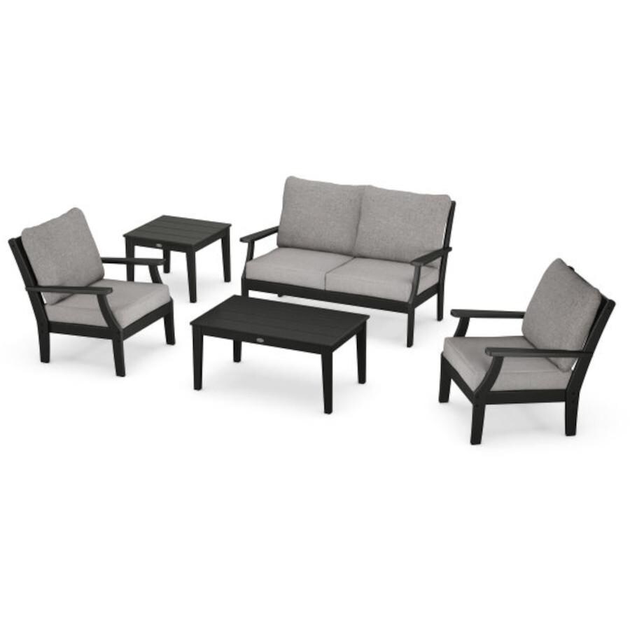 POLYWOOD Braxton 5-Piece Deep Seating Set in Black / Grey Mist thumbnail