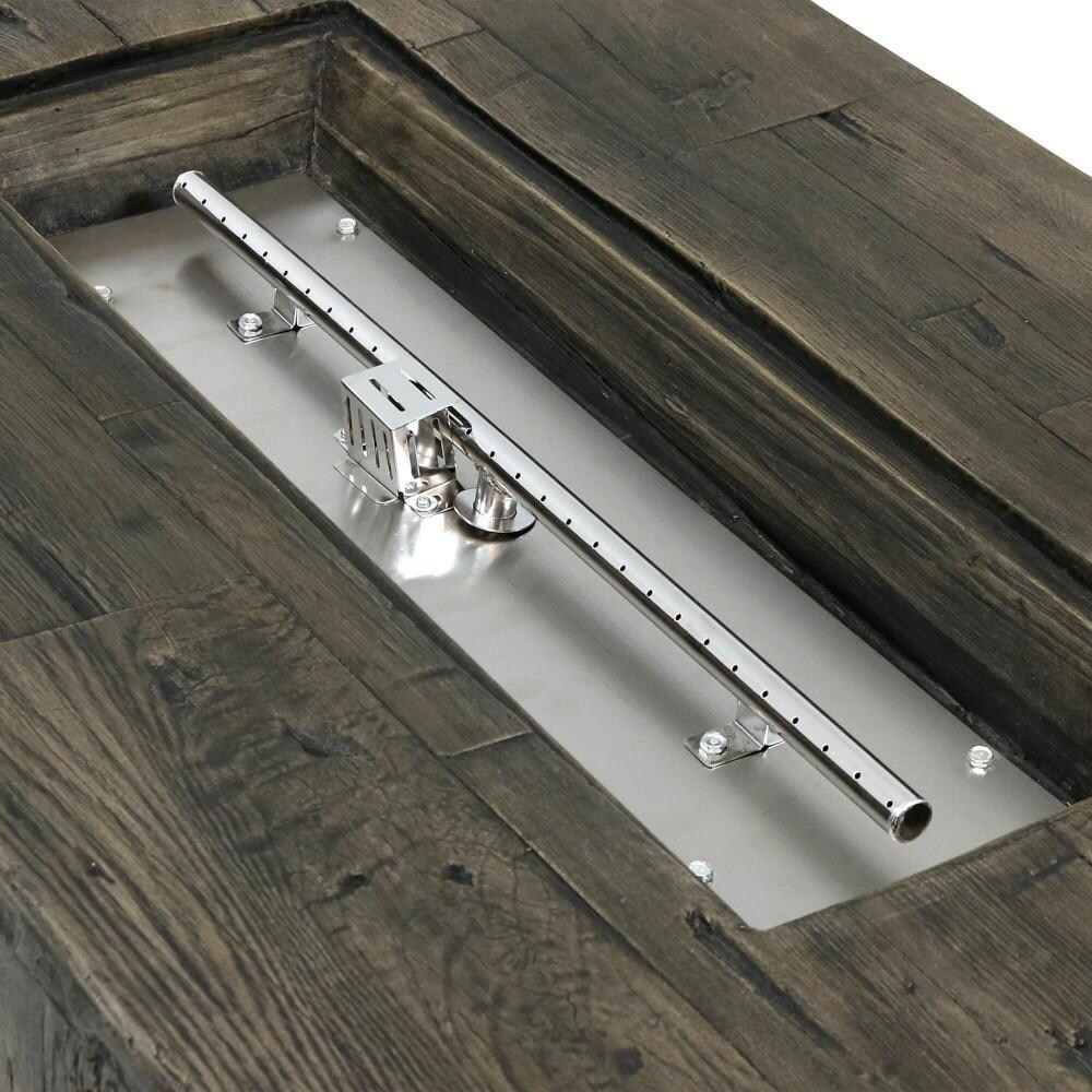 Ultimate Patio 48-Inch Rectangular Rustic Faux Wood Propane Gas Fire Pit Table - Burner thumbnail