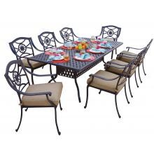 Ten Star 9 Piece Cast Aluminum Patio Dining Set W/ 84 X 42 Inch Table & Sesame Cushions By Darlee