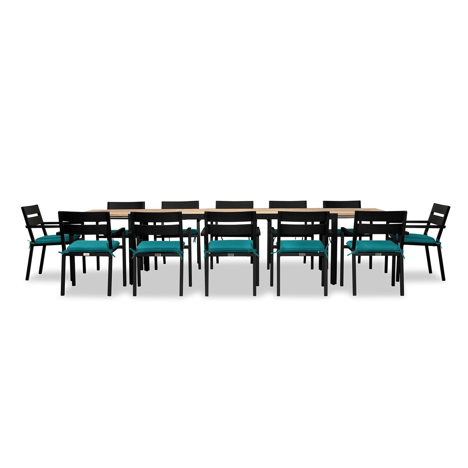 Calm Bay Communal 13 Pc Reclaimed Teak Extendable Dining Set in Black/Spectrum Peacock by Lakeview - White Background 2 thumbnail