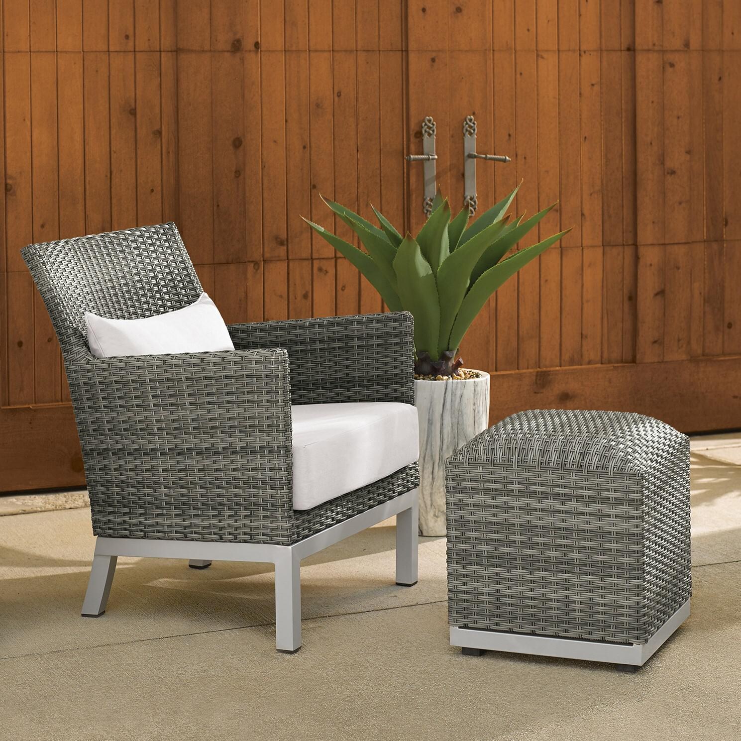 Argento 2 Piece Wicker Patio Seating Set W/ Ottoman & Lumbar Pillow By Oxford Garden - Eggshell White image