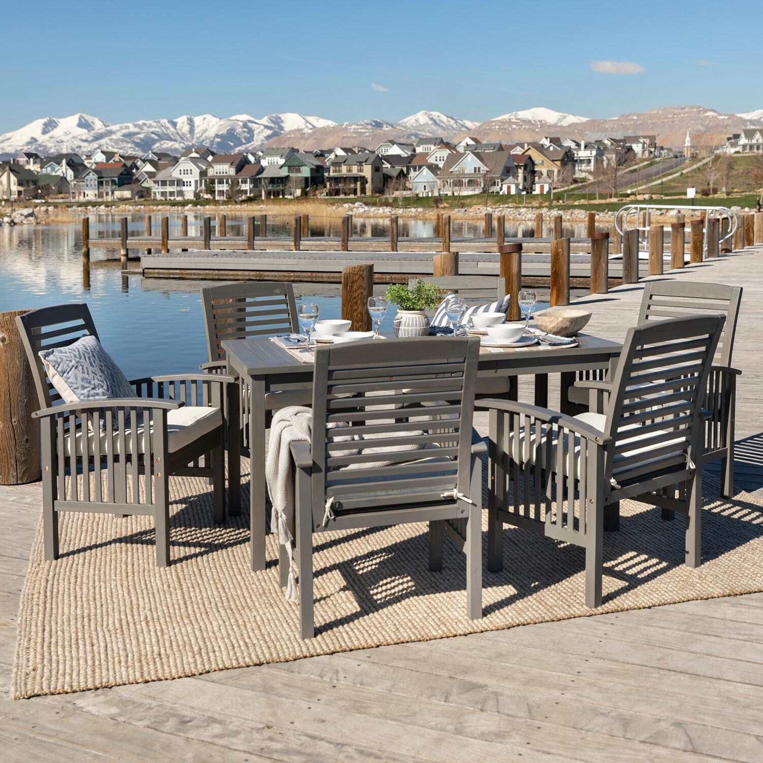Ultimate Patio Horizon Way 7 Piece Acacia Patio Dining Set W/ 60 X 32 Inch - Rectangular - Table - Gray Wash - Lifestyle thumbnail