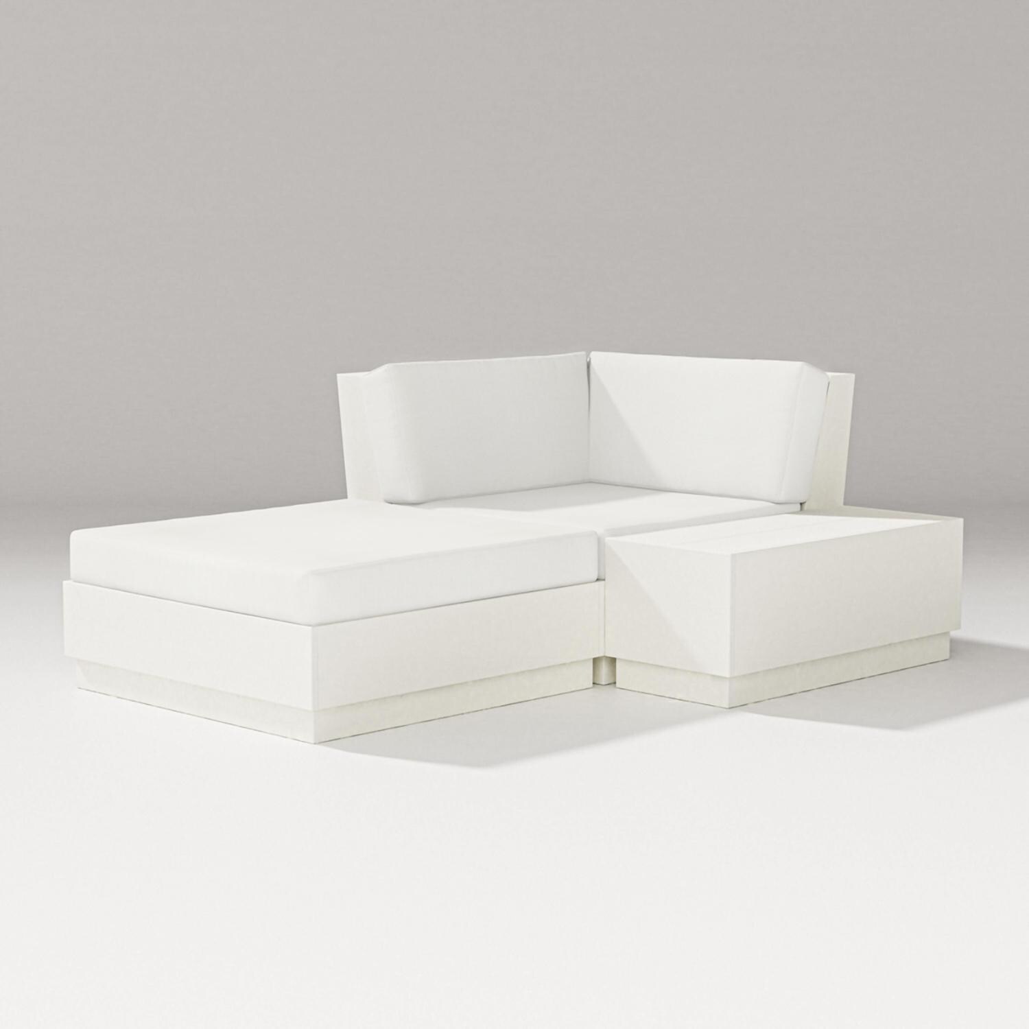 Elevate 3 Pc Recycled Plastic Corner Chaise Lounge Seating Set in Vintage White/Natural Linen By PW Designer Series