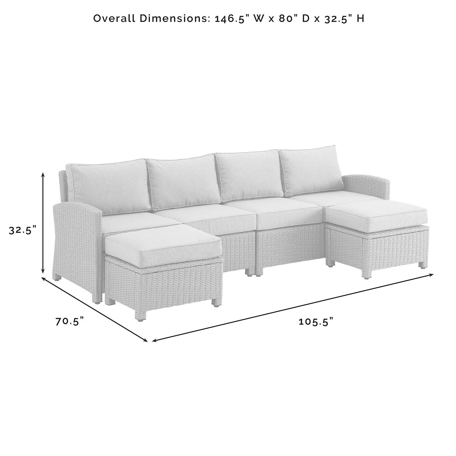 Ultimate Patio UP-92420WB-GY 4Pc Wicker Outdoor Sectional Patio Furniture Set in Gray - Overall Dimensions - Diagram