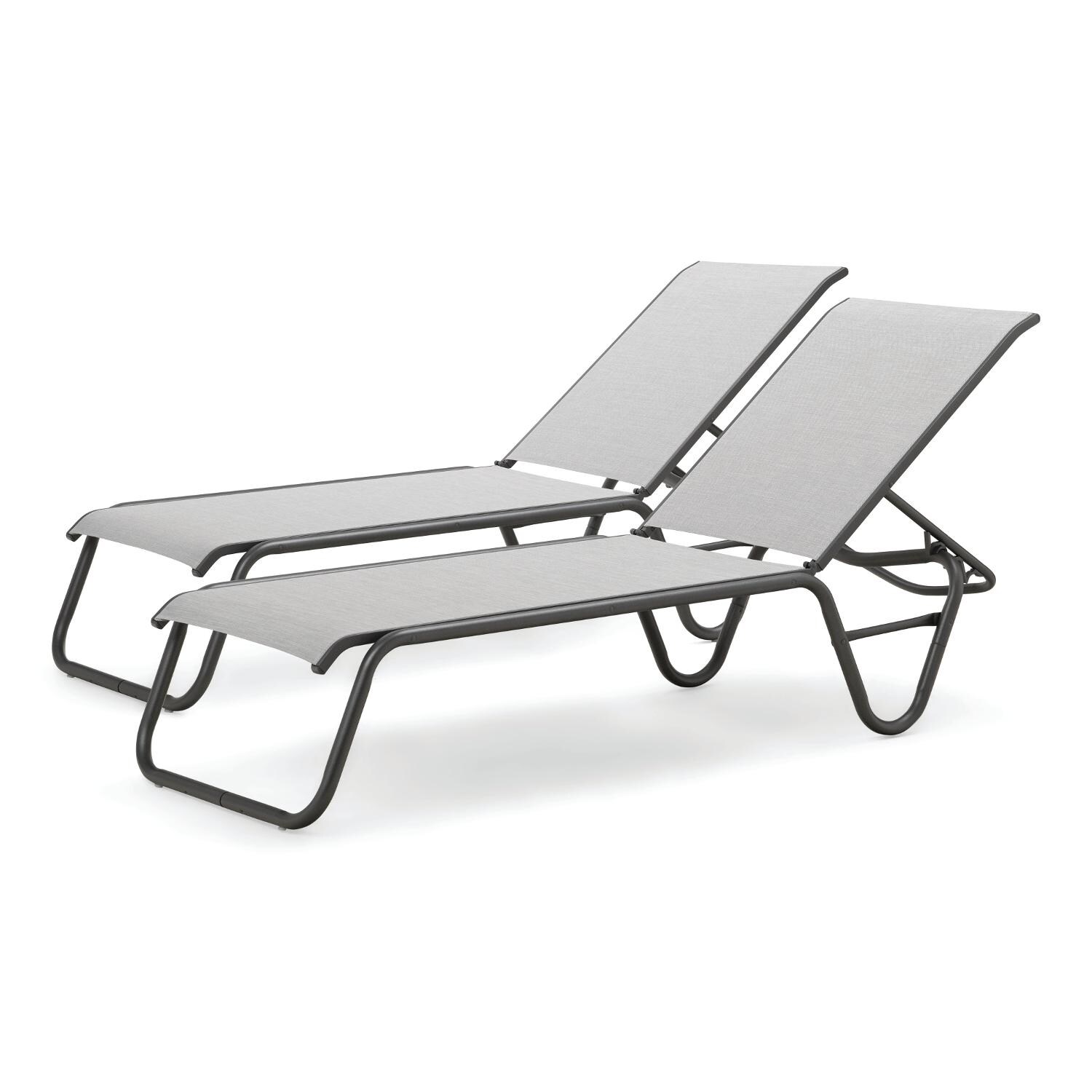 Gardenella 2 Piece Aluminum Stacking Chaise Lounge Set With Sling Seating By Telescope Casual - Textured Graphite/Alloy thumbnail